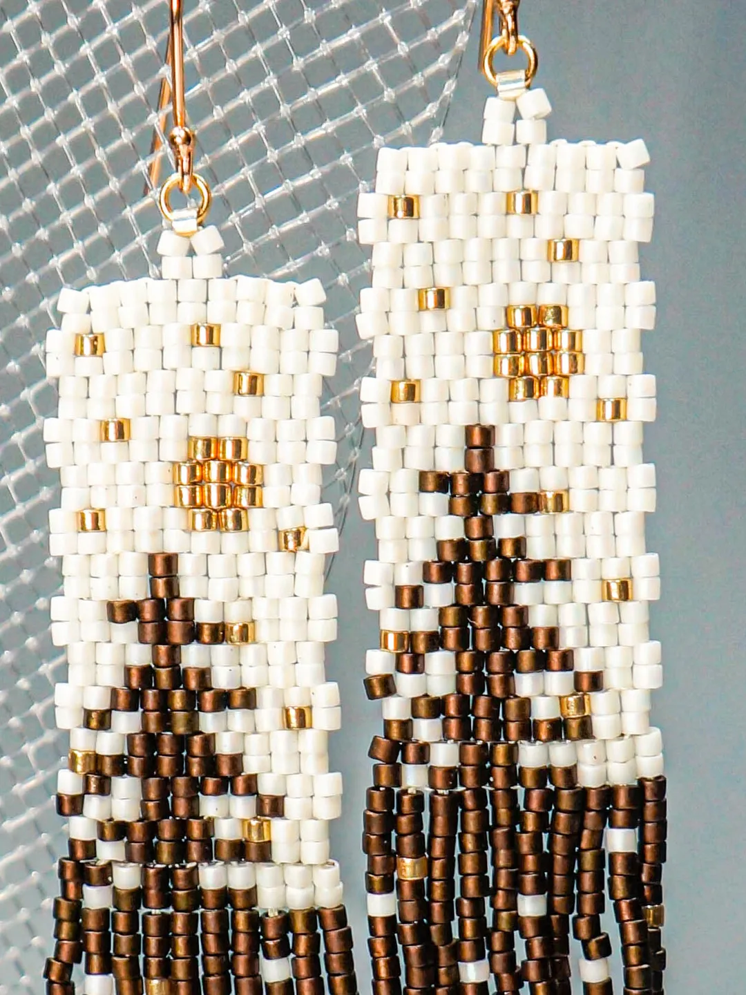 Trees-Patterned brown pine Japanese Bead and sterling Silver Earrings A Fusion of Elegance and Nature