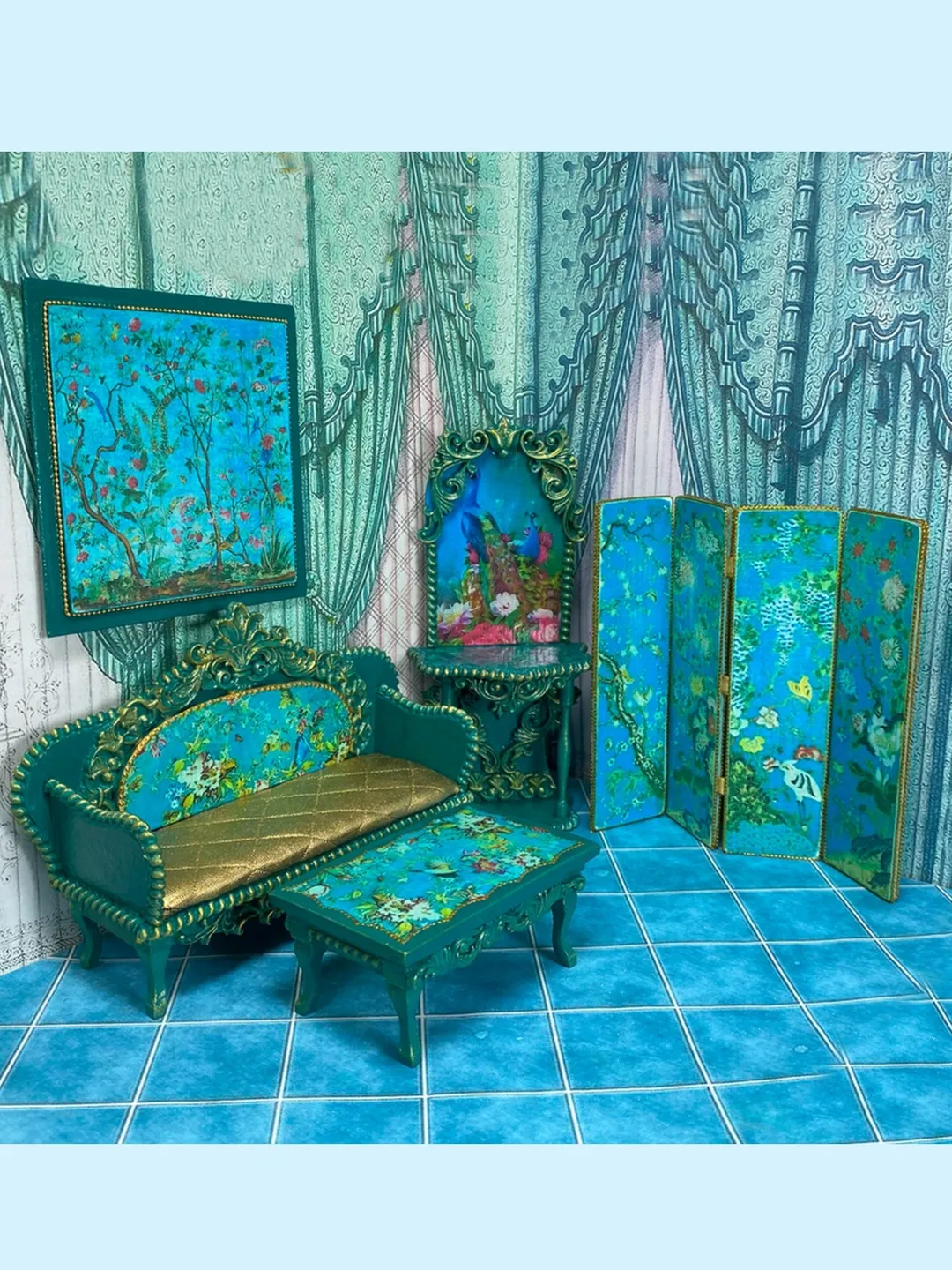 Furniture for dolls. Furniture for a dollhouse. 1:12. Handmade. Dollhouse miniature. Furniture set for dolls. Sofa for dolls. Table for dolls.
