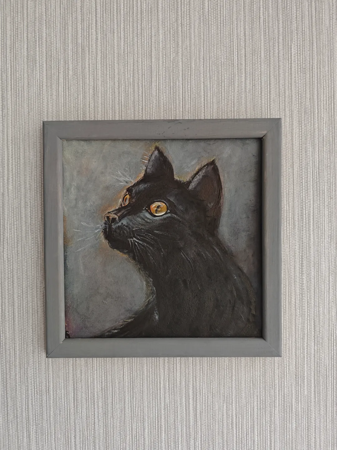 Black Cat Original Painting Cute Cat Original Art Animal Artwork Black Cat Portrait Oil Painting Cute Black Cat  Wall Decor Art 8 x 8 inches by OlgaSokolovaArt