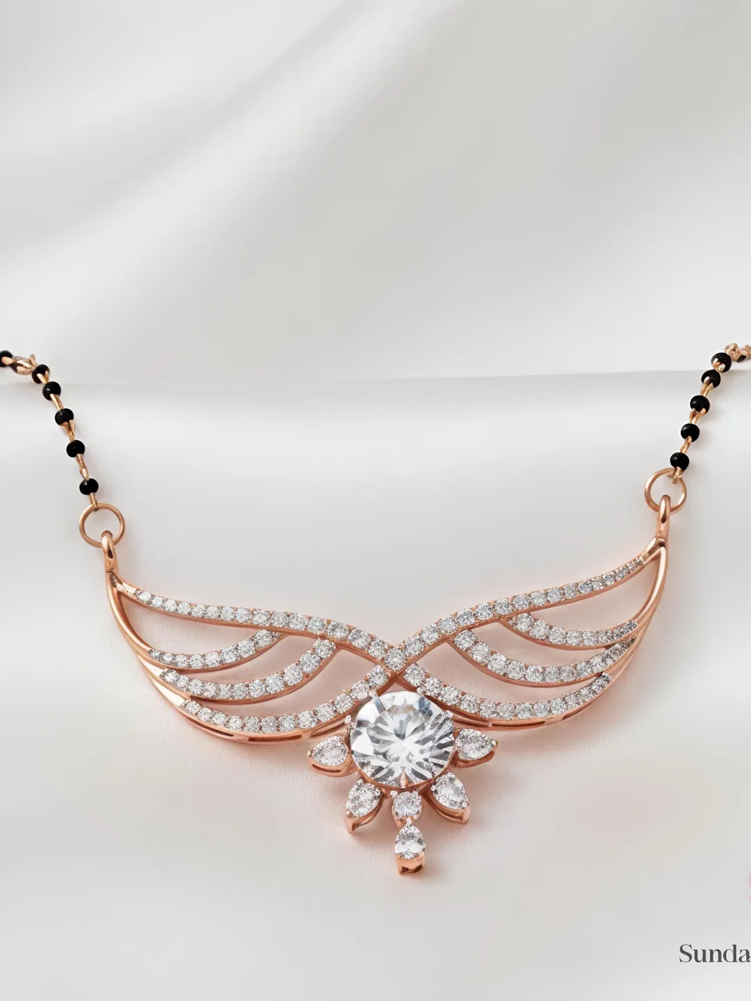 Winged Diamond Mangalsutra Necklace | Sterling Silver, Moissanite