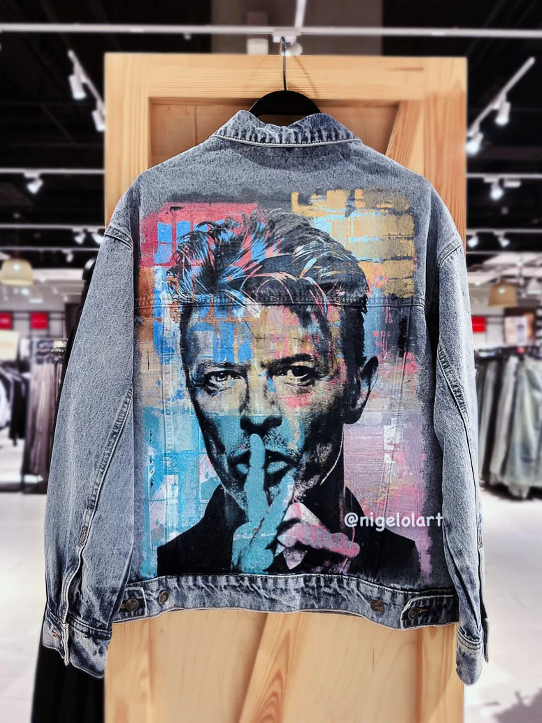 David Bowie Painted denim jacket Custom jacket Portrait from photo Personalized order Black denim jacket shirt