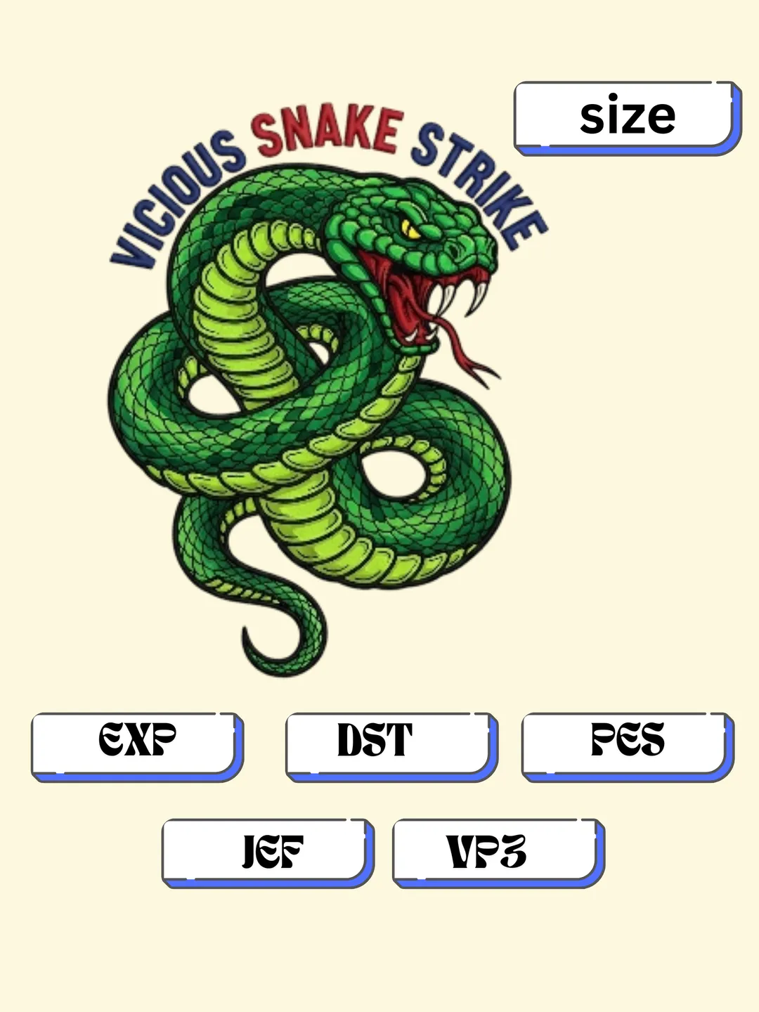 Pes Format Snake Vicious Snake Strike Red Cobra Machine Embroidery Design File Instant ...