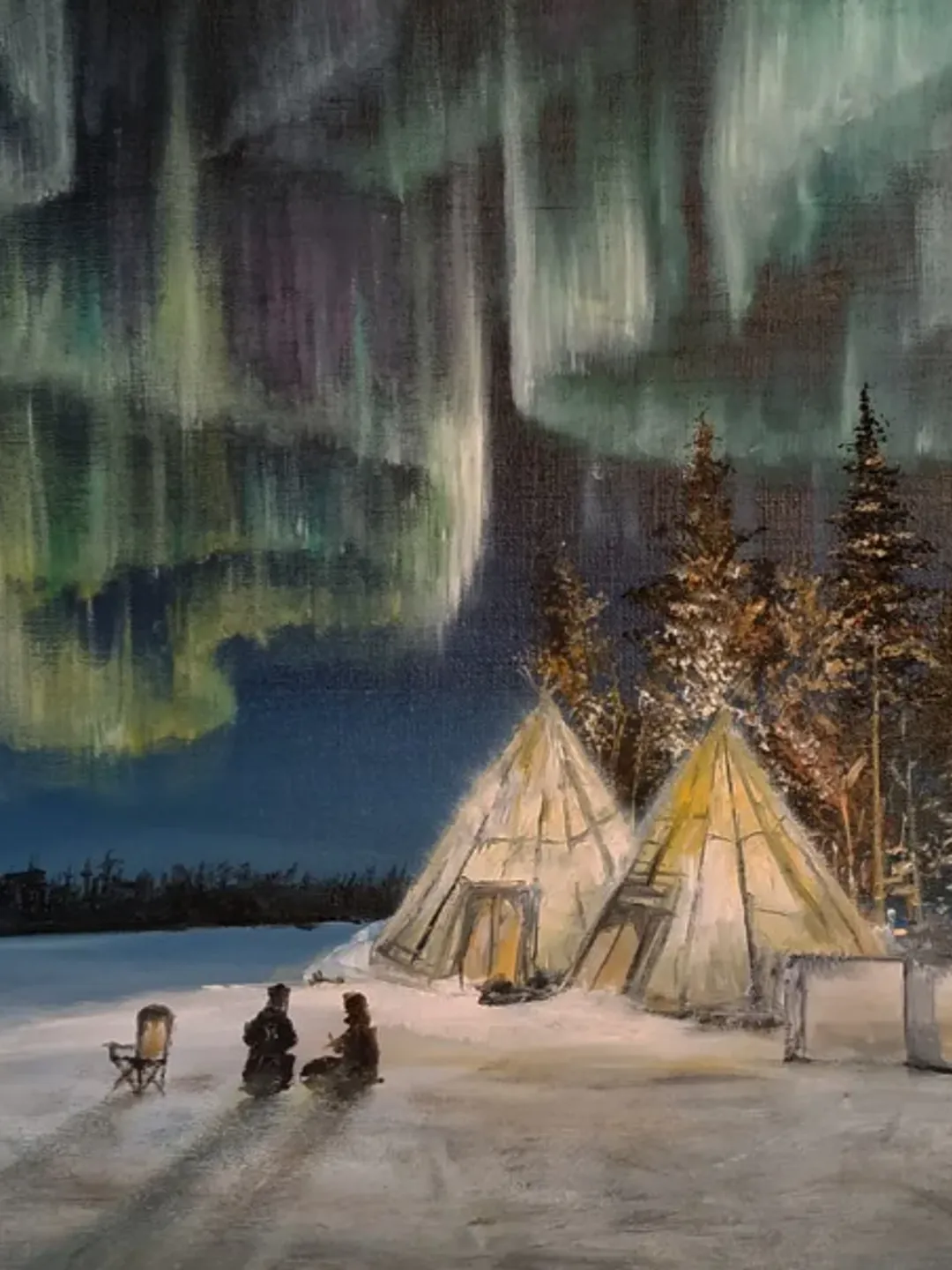 Painting “Northern Lights”, oil, size 50 by 40 cm, framed