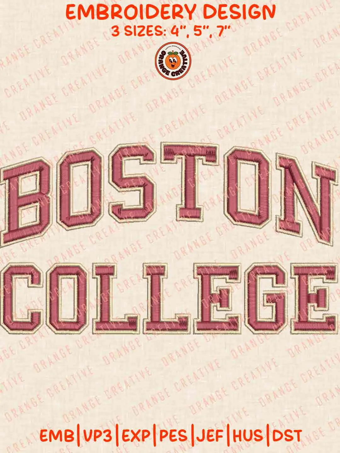 NCAA Boston College Text Embroidery Files, NCAA Boston College Eagles Embroidery Design, Machine Embroidery Design File, 4 Sizes, Custom Size, Digital Download