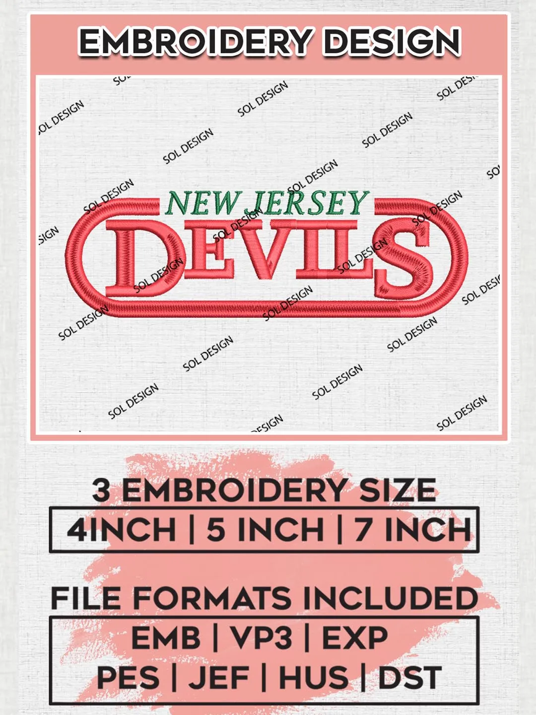 NHL New Jersey Devils Wordmark Logo Embroidery Files, NHL New Jersey Devils Embroidery Designs, NHL Embroidery Designs, NHL Machine Embroidery Designs, Digital Download
