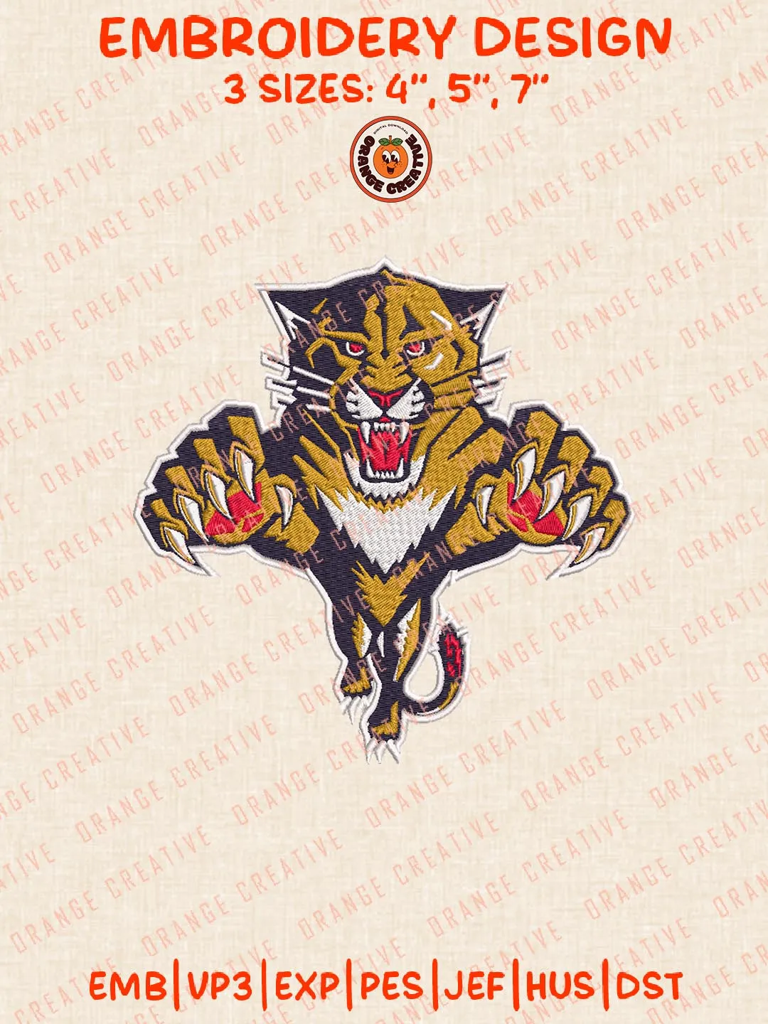 NHL Florida Panthers Mascot Logos Embroidery Designs, NHL Team Logo Embroidery Files, Machine Embroidery Design File, 4 Sizes, Custom Size, Digital Download