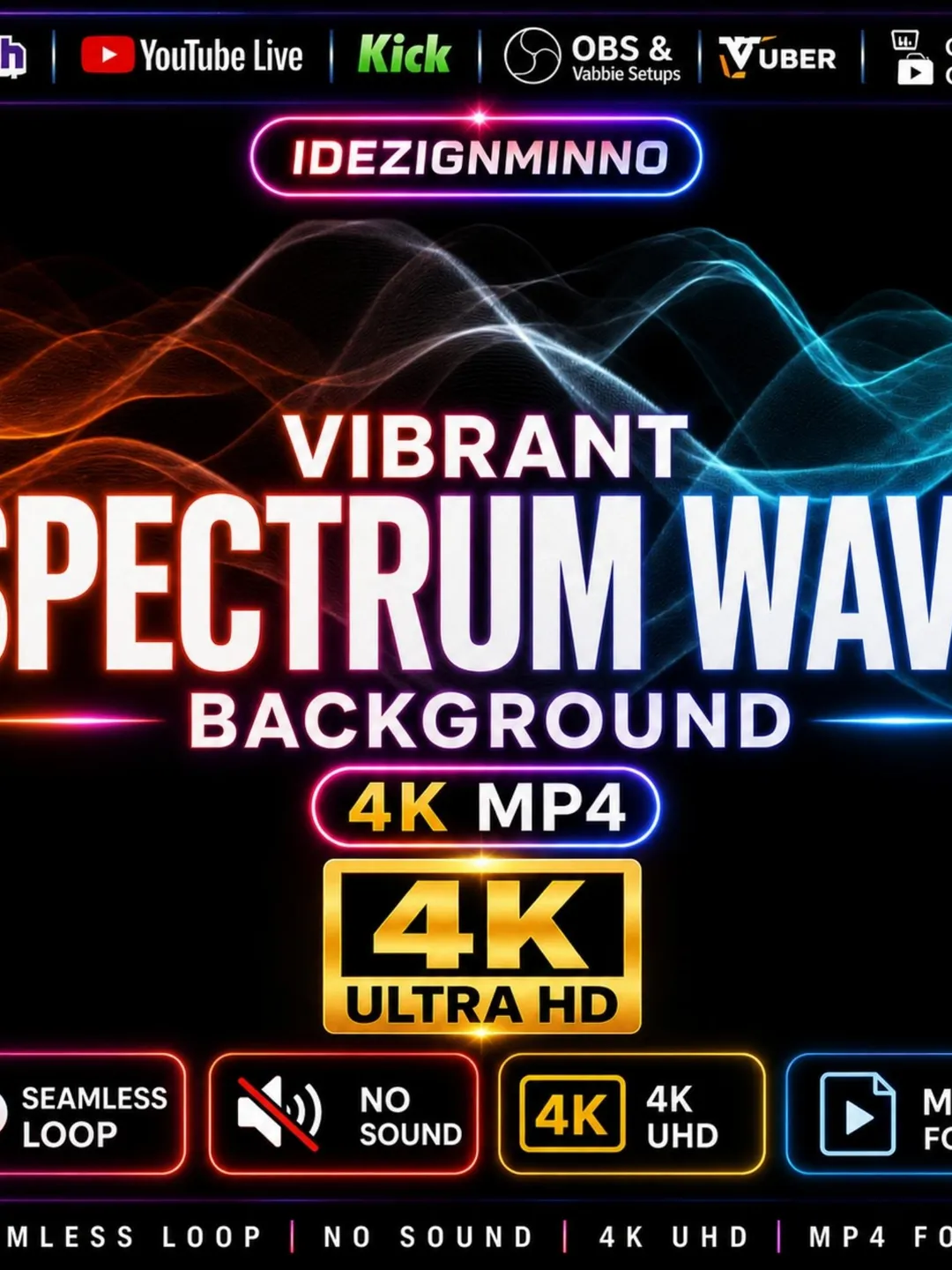 Spectrum Waves 4K Animated Background Loop MP4 | OBS Twitch Stream ...