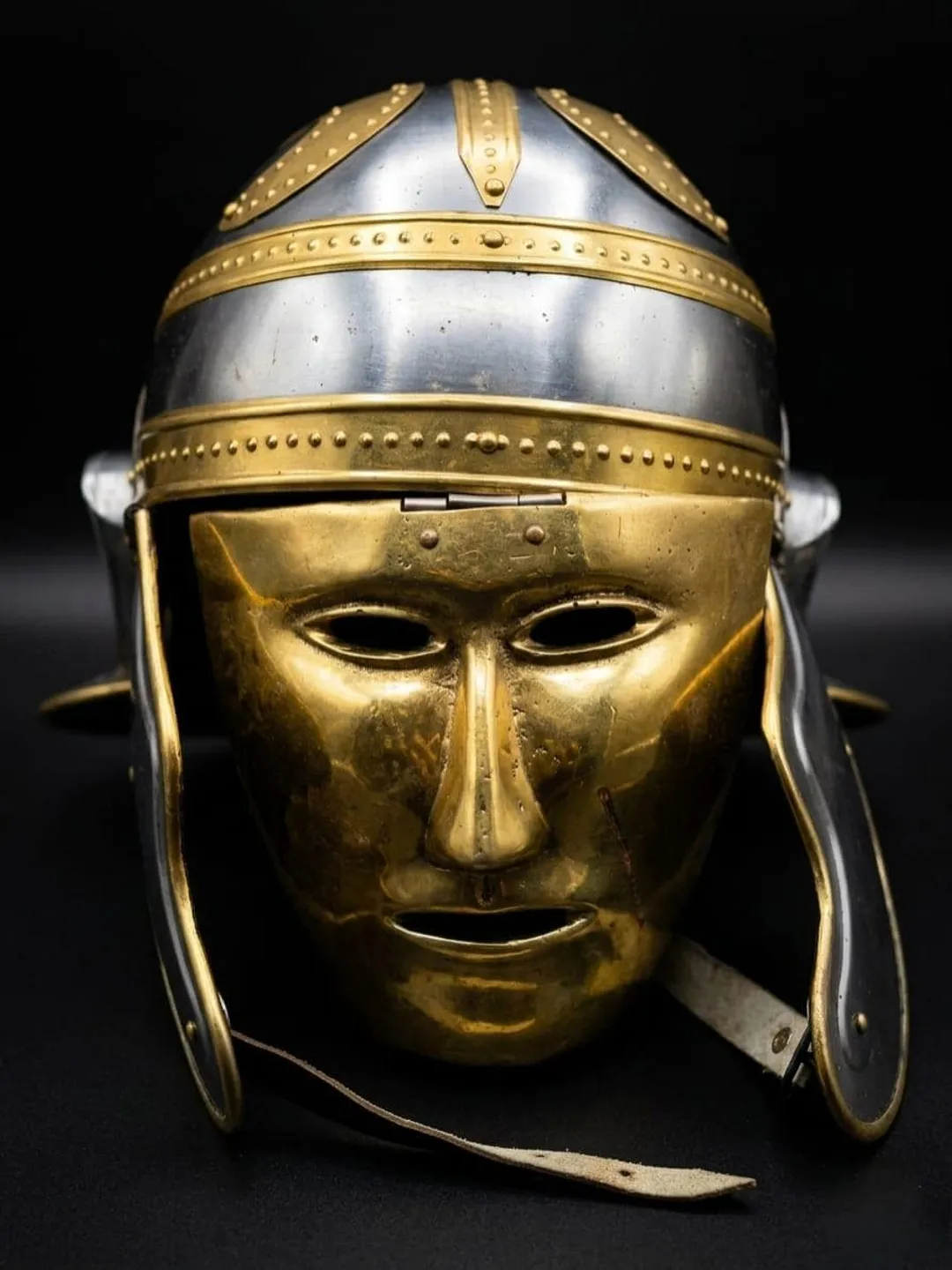 Roman Cavalry Helmet with Brass Face Mask - Imperial Gallic Decorative Armor - LARP & Decor
