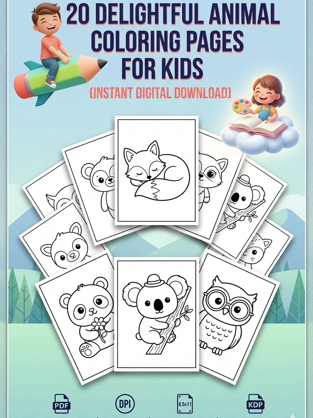 20 Cute Animal Coloring Pages for Kids | Printable Coloring Book PDF ...