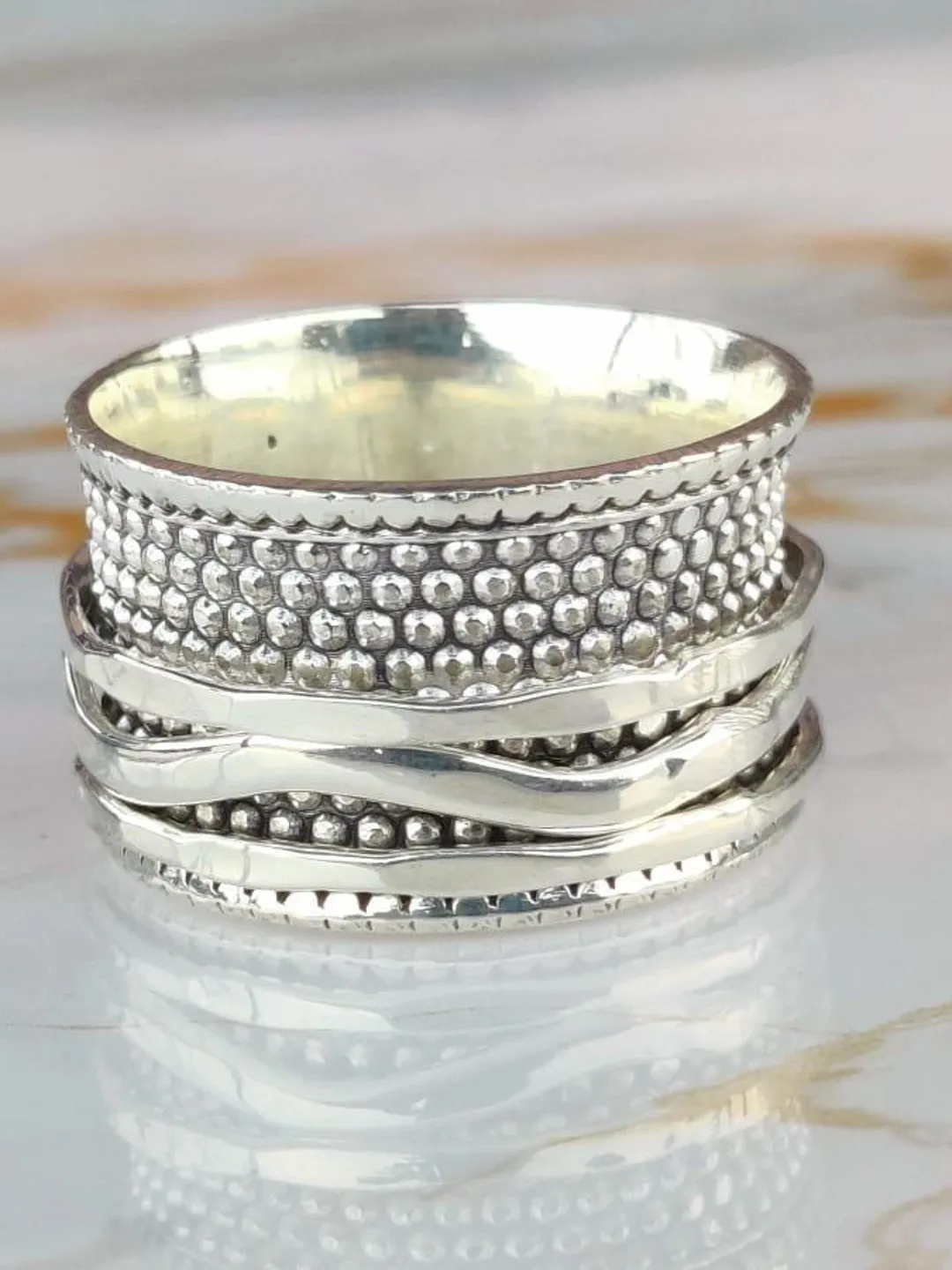 Handmade Silver Hammered Spinner Ring: Fidget Jewelry Meditation Jewelry