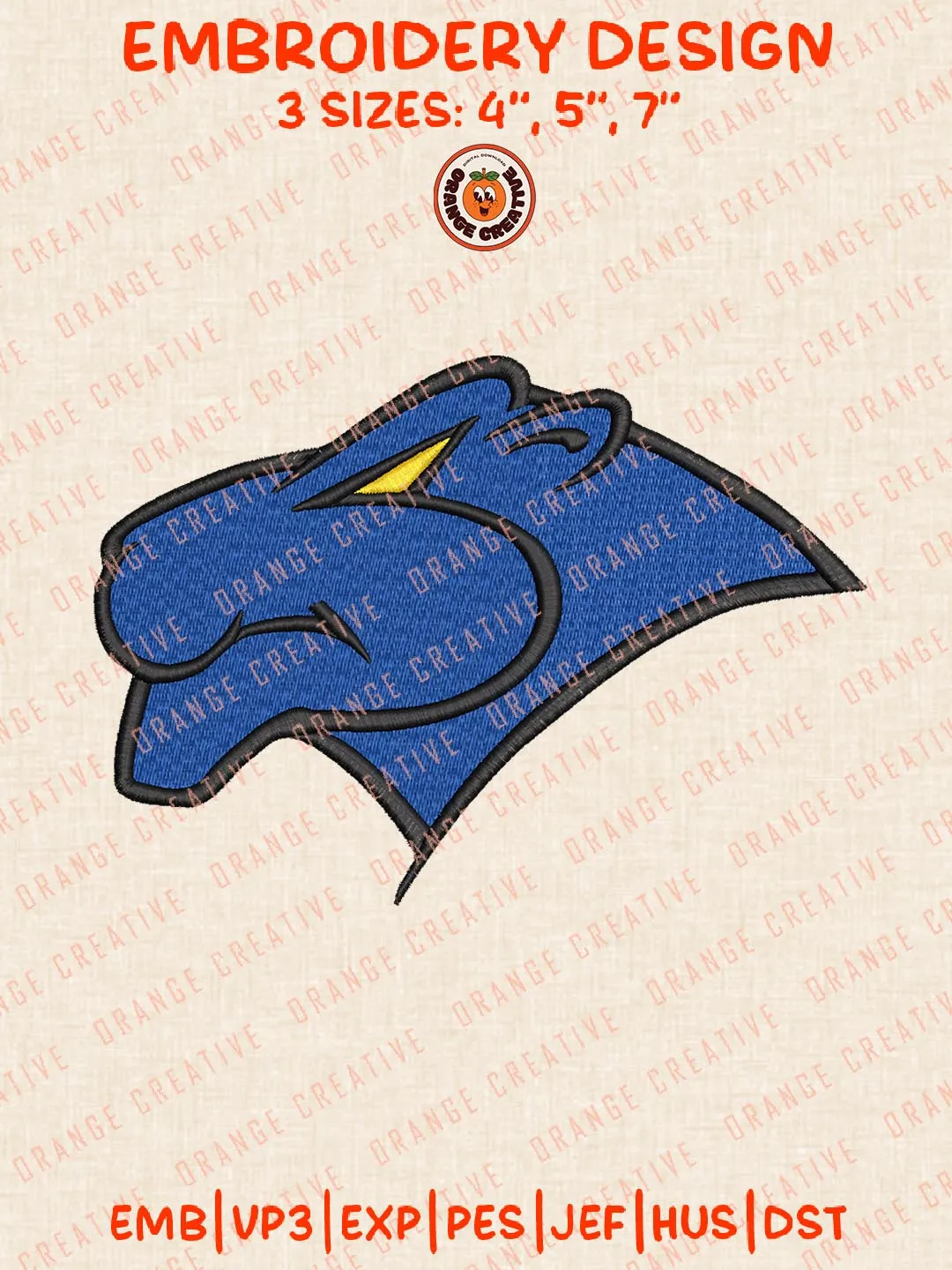 NCAA Georgia State Panthers Head Mascot Embroidery Design, NCAA Logo Embroidery Design, Machine Embroidery Design File, 4 Sizes, Digital Download