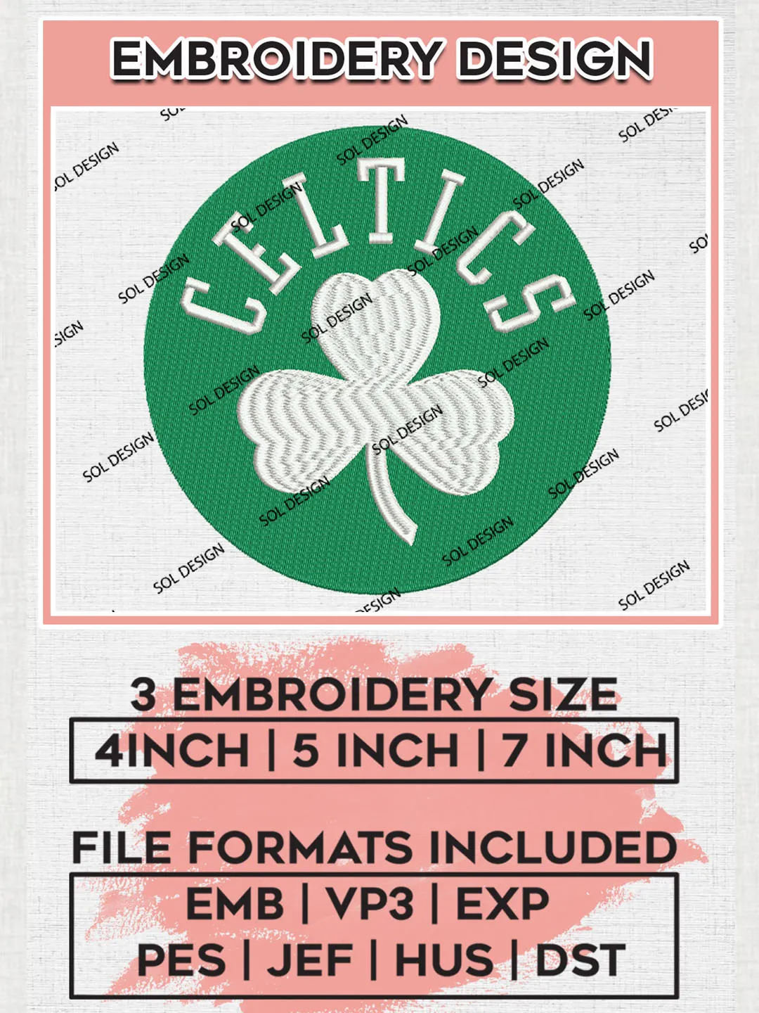 NBA Boston Celtics Machine Embroidery Design, Boston Celtics Embroidery Design Files, NBA Logo Machine Embroidery, NBA Embroidery Design, Digital Download