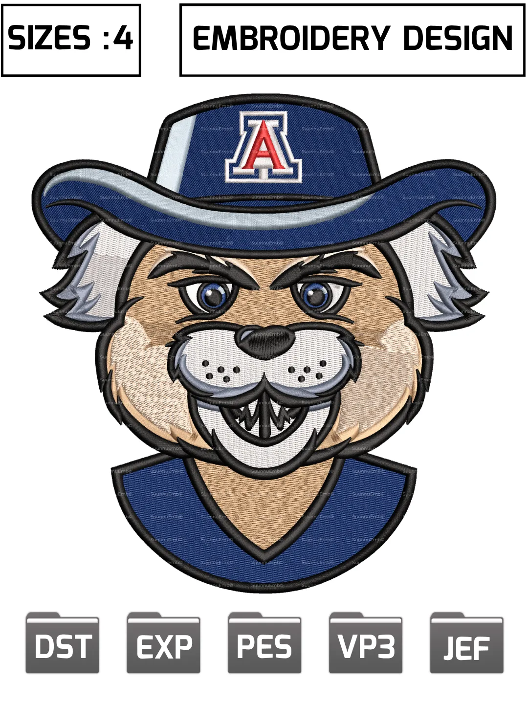 Arizona Wildcats Logo Embroidery Design,NCAA Logos Embroidery Design,NCAA Teams, Machine Embroidery Design File,4 Sizes, Digital Download