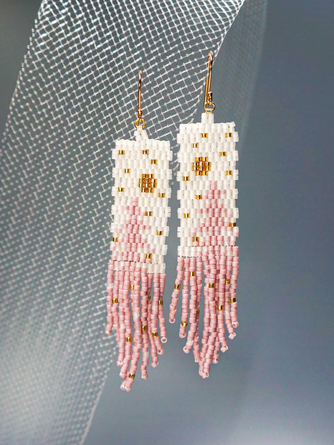 Trees-Patterned lilac Japanese Bead and sterling Silver Earrings: A Fusion of Elegance and Nature