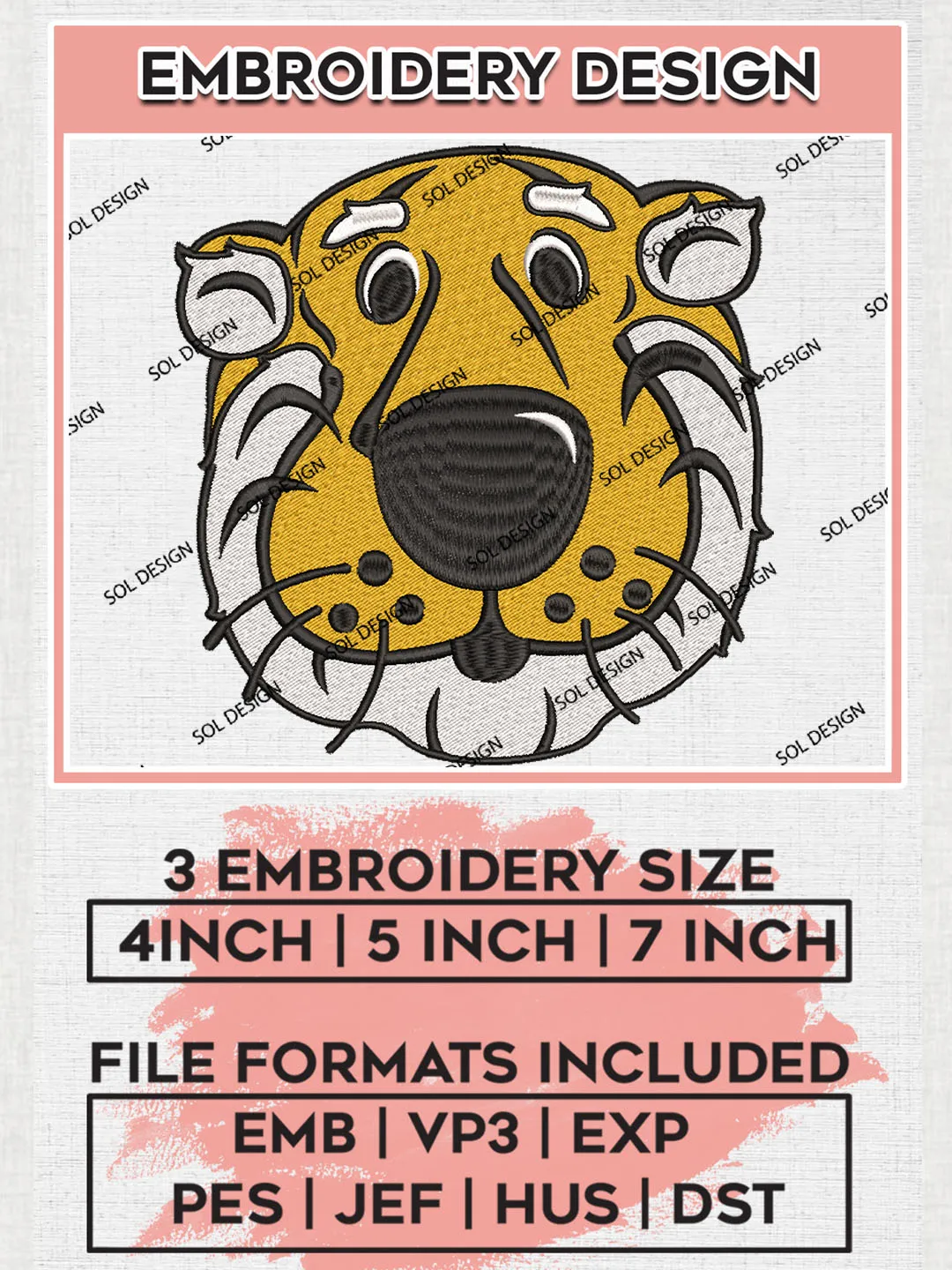 NCAA Missouri Tigers Team Head Mascot Logo Embroidery Design Files, NCAA Missouri Tigers Machine Embroidery, NCAA Teams, 3 sizes, NCAA Machine embroidery designs, Digital Download
