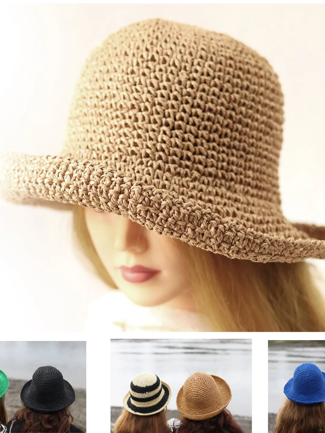 Bucket Hats Women Straw Panama Summer Sun Floppy Beach Boho Raffia Foldable Hat