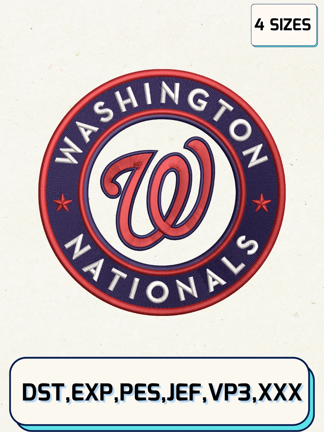 Washington Nationals Logos Embroidery Design Files, MLB Logos Embroidery Designs, Machine Embroidery Files, 4 Sizes