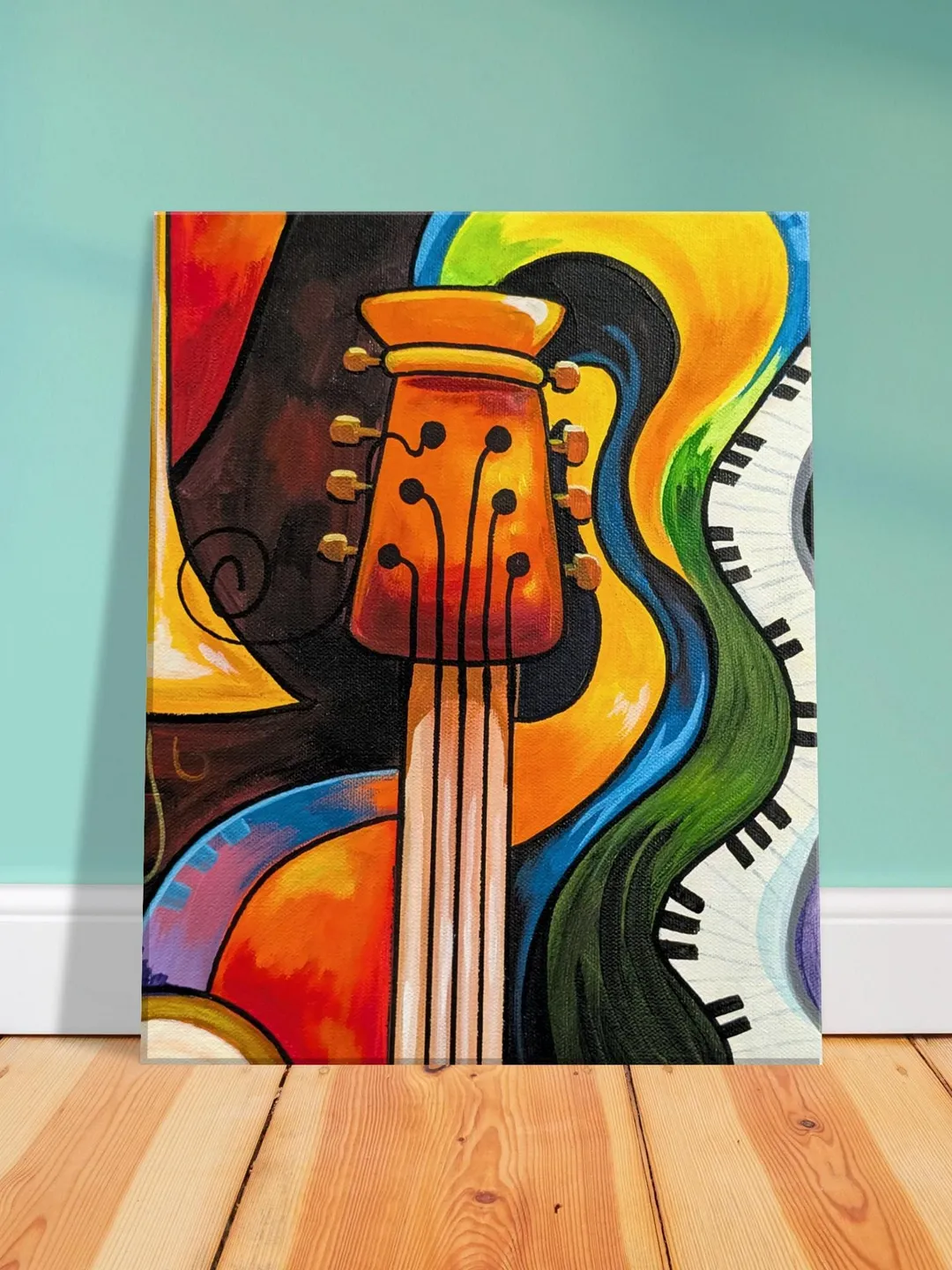 Abstract Music Wall Art, Colorful Guitar Jazz Canvas, Modern