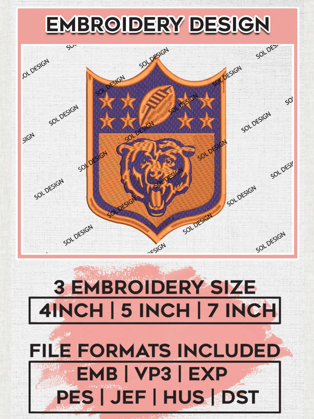 NFL Chicago Bears Logo Embroidery Designs, NFL Bears, NFL Logo Embroidery Files, NFL Chicago Bears Machine Embroidery Design, Digital Download