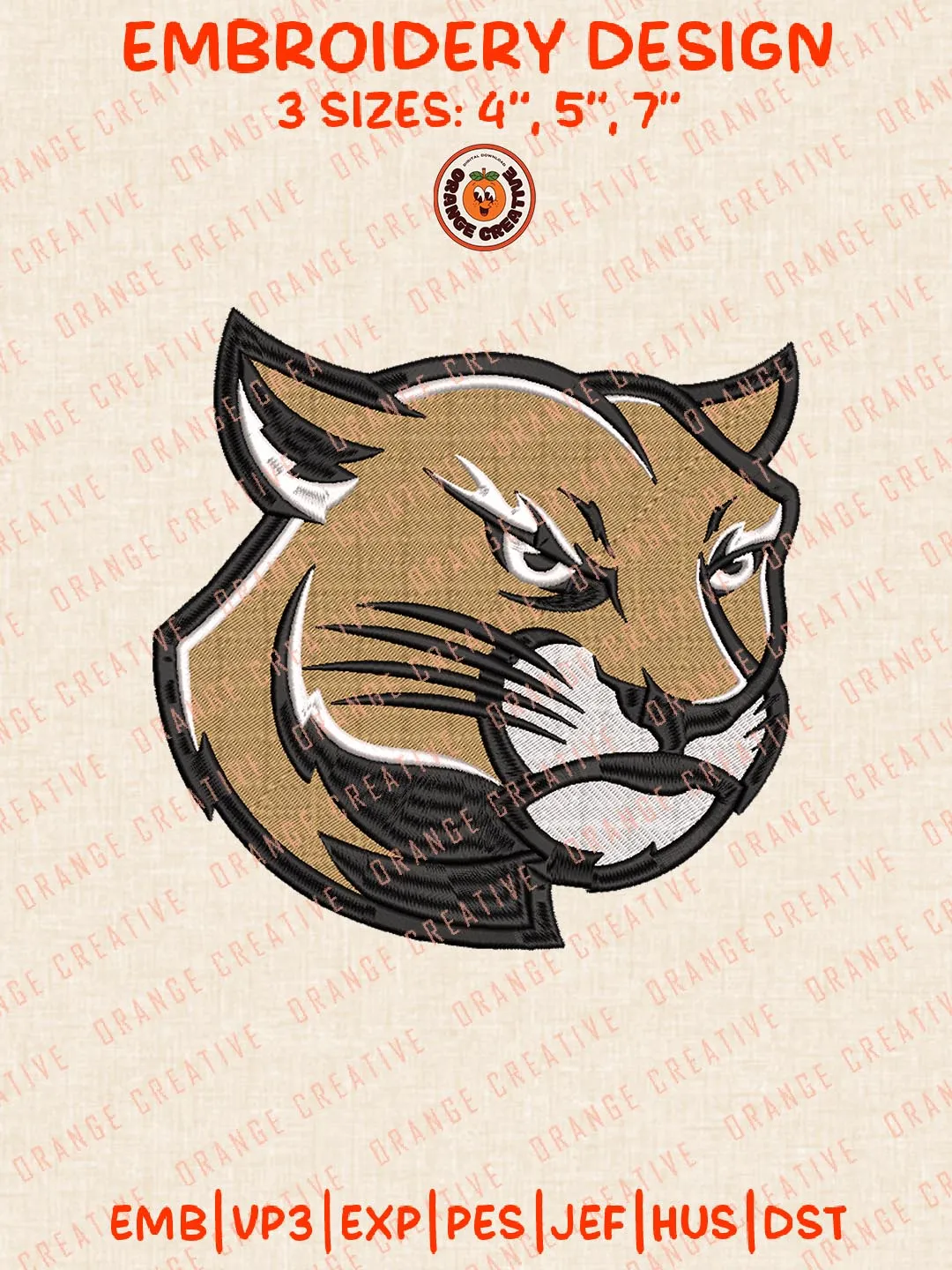 SIU Edwardsville Cougars Head Mascot Logo Embroidery Design Files, NCAA Logos Embroidery Designs, NCAA SIU Edwardsville Cougars Machine Embroidery Files, 3 Sizes, Custom Sizes, Instant Download
