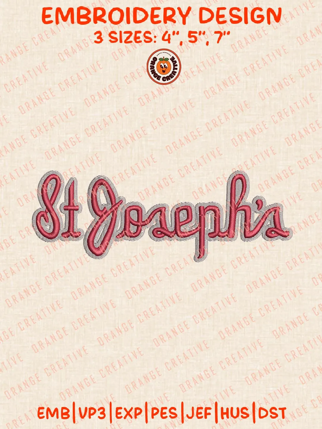 NCAA Saint Josephs Text Logo Embroidery Design Files, NCAA Logos Embroidery Designs, NCAA Saint Josephs Hawks Machine Embroidery Files, 3 Sizes, Custom Sizes, Instant Download