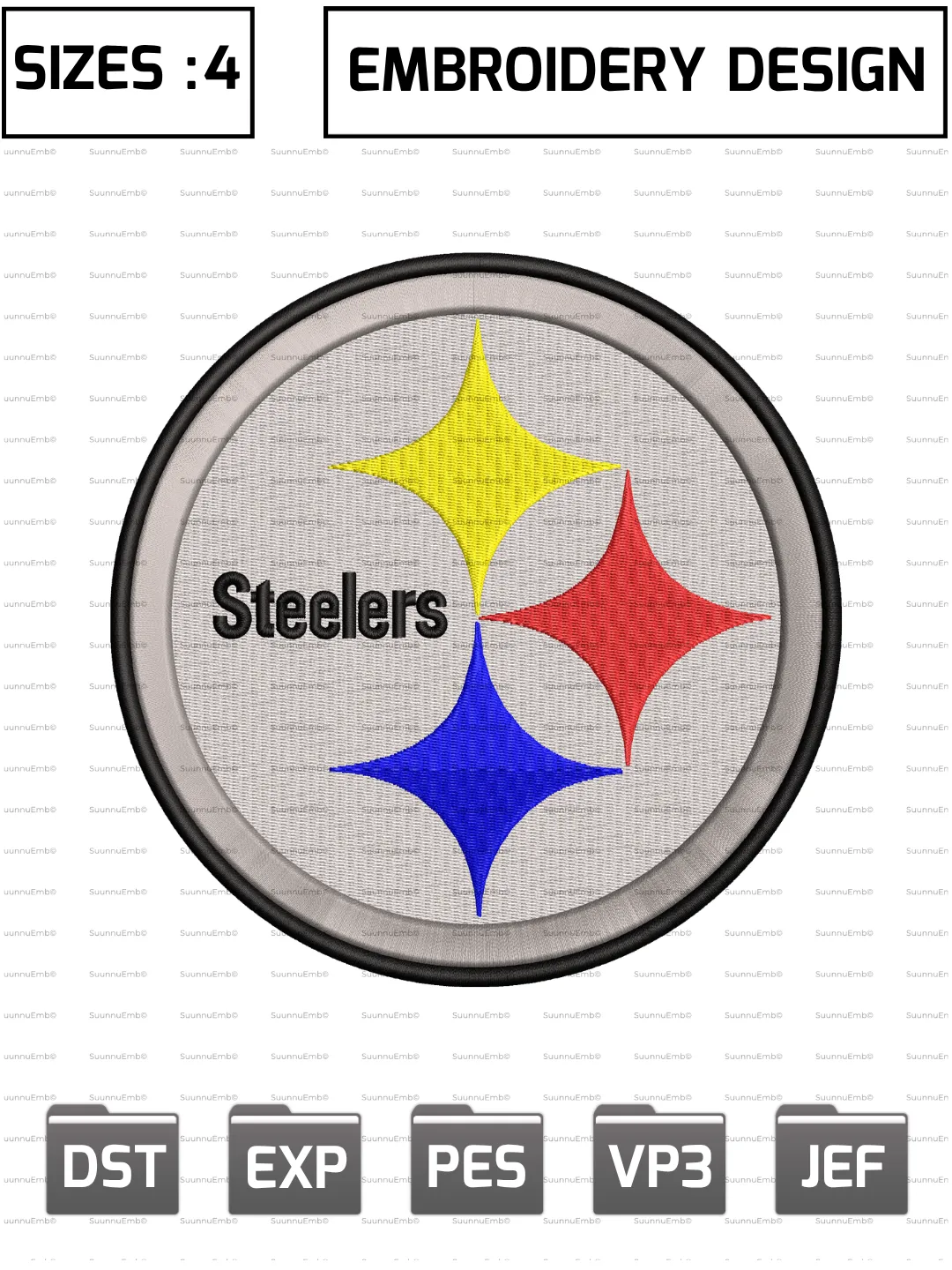 Pittsburgh Steelers Logo Embroidery Design,NFL Logos Embroidery Design,NFL Teams, Machine Embroidery Design File,4 Sizes, Digital Download