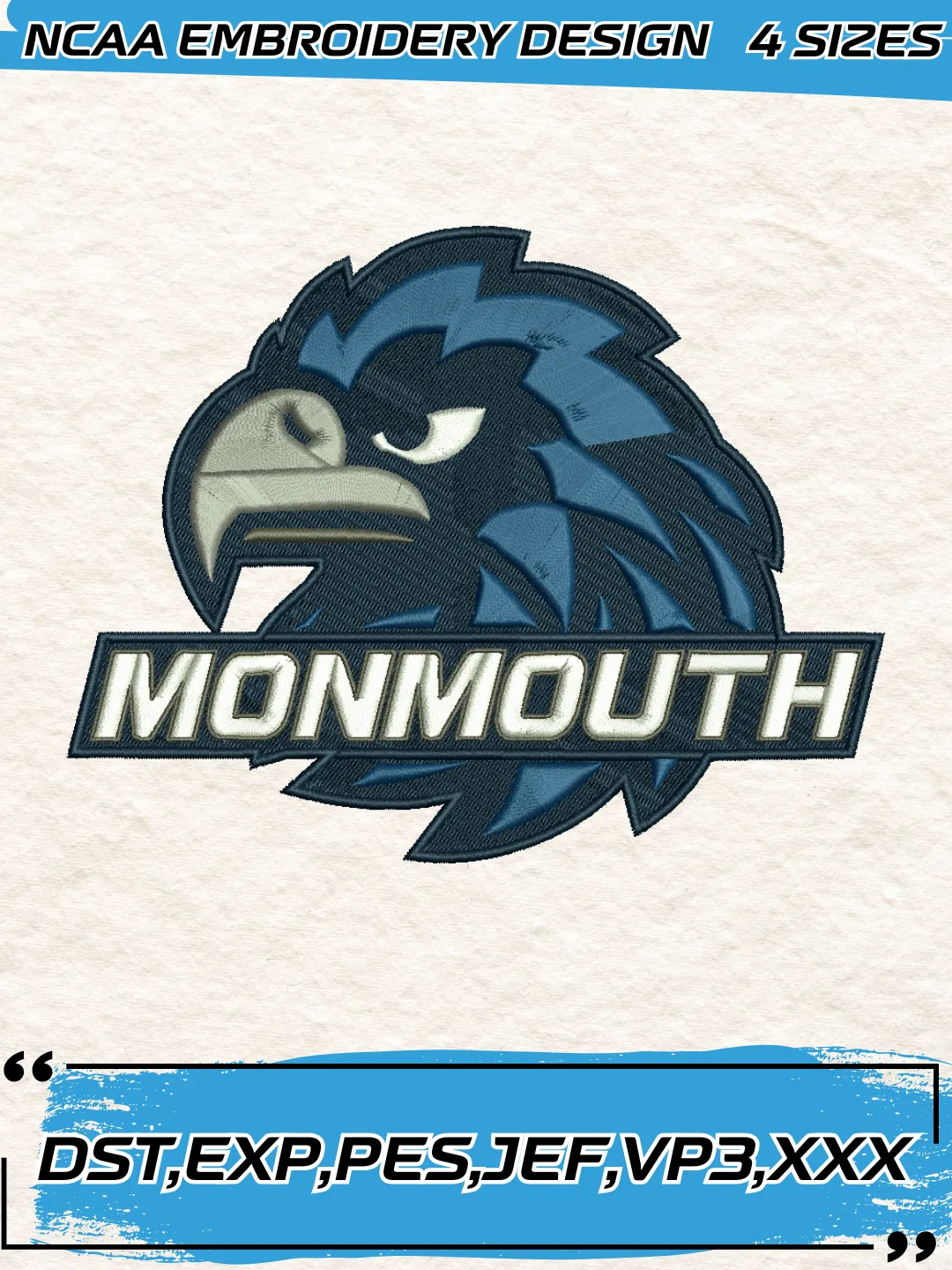 Monmouth Hawks Logo Embroidery Design,NCAA Logo Embroidery Design,Machine Embroidery Design File,4 Sizes, Digital Download