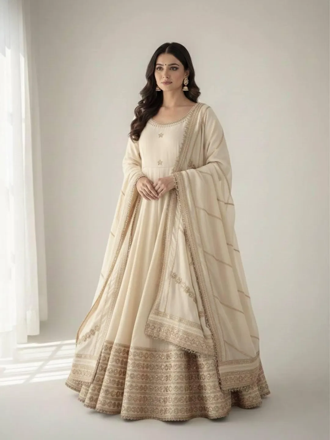 luxury anarkali dress Elegant Off-White Luxury Anarkali Suit