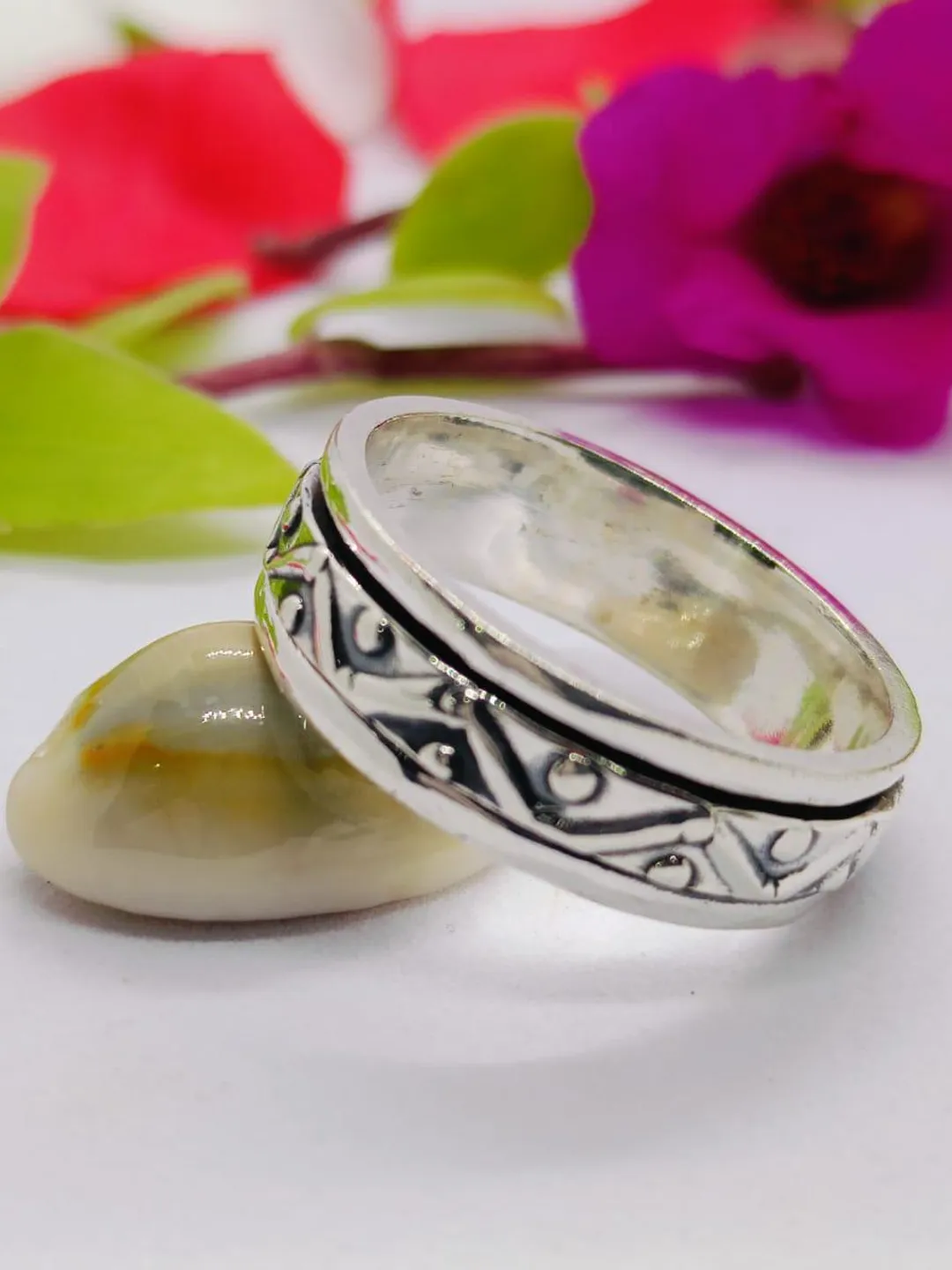 Handmade Sterling Silver Band Ring: Boho Tribal Unisex Jewelry