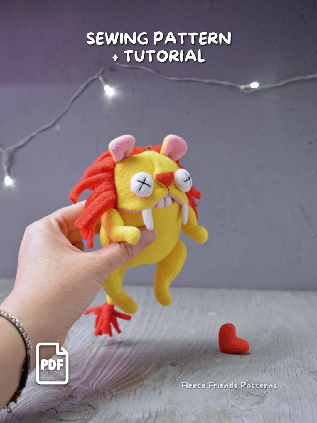 Lion Plush Sewing Pattern with Secret Mouth Pocket PDF Tutorial