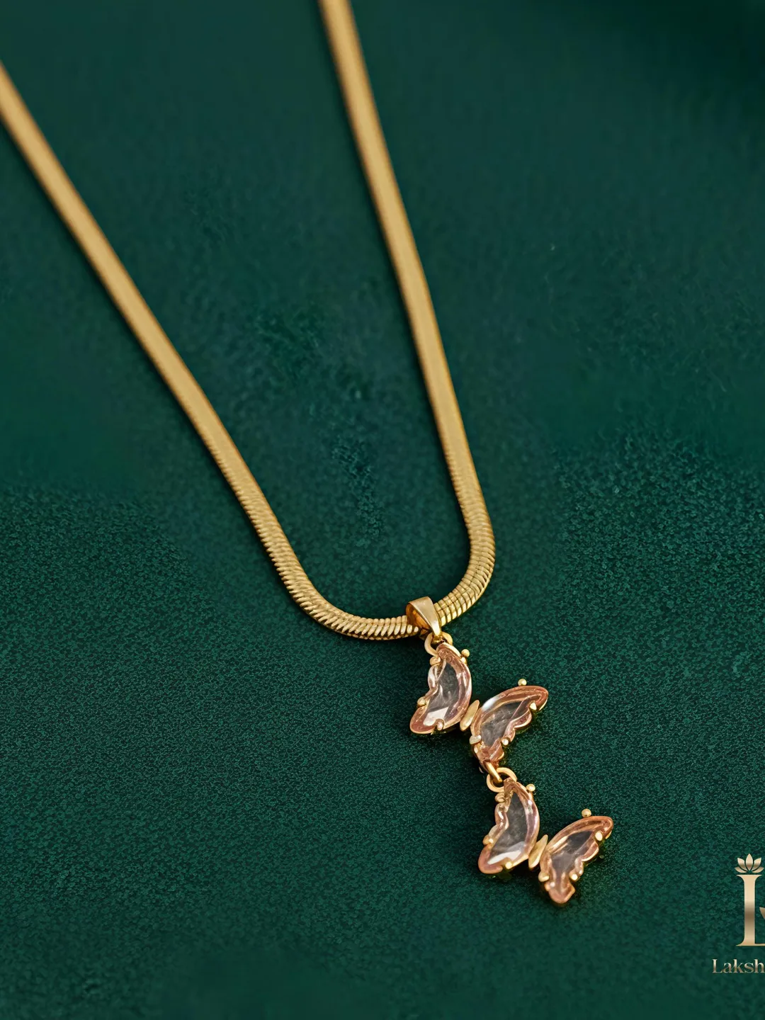 Dainty Pink Butterfly Necklace in Stainless Steel • Gold Snake Chain • Shimmering Butterfly Pendant • Waterproof Jewelry