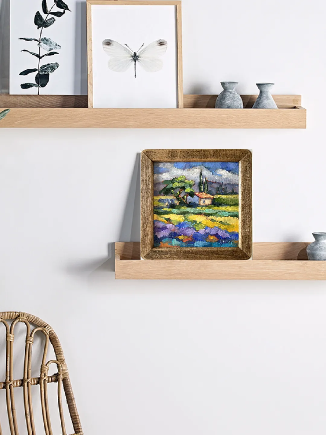 Lavender Fields Painting Tuscany Original Art Landscape Oil Painting Impasto Small Artwork 6x6 Tuscan Serenity Painting Wild Flowers