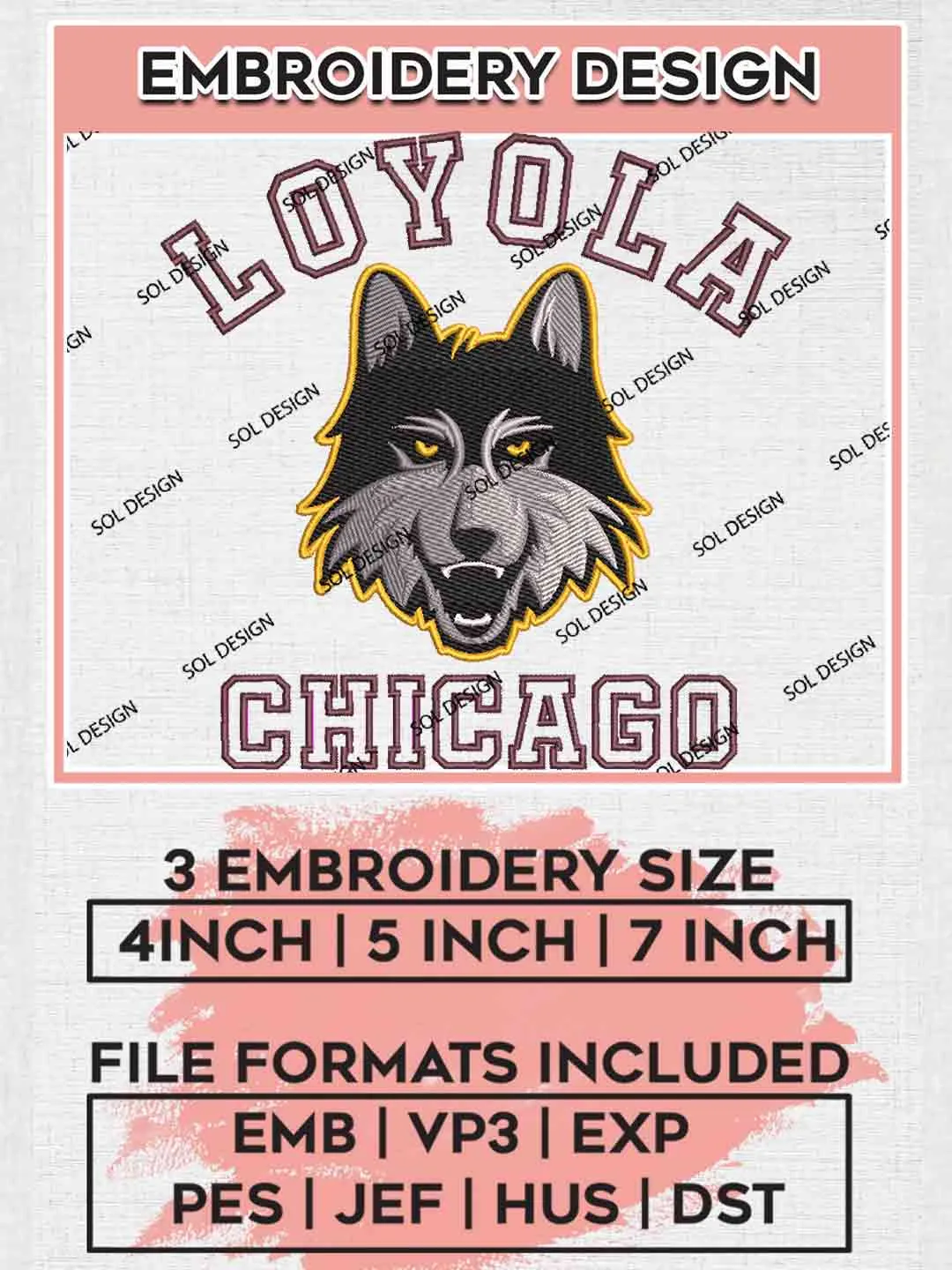 Loyola Chicago Embroidery Designs, Football Embroidery files, Sport Machine embroidery designs, Instant Download