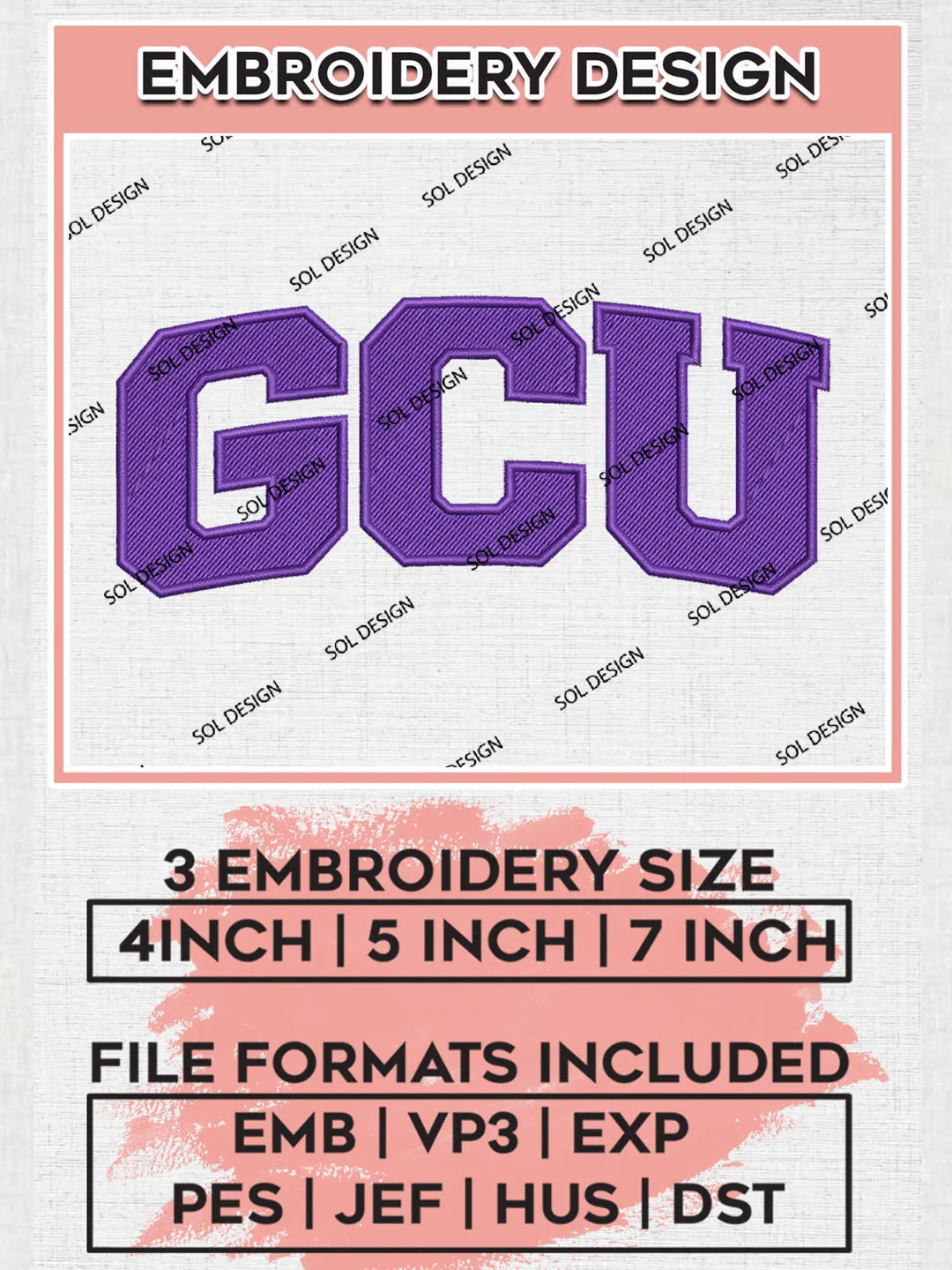 Grand Canyon Lopes Logo Machine Embroidery Design, NCAA GCU Lopes Team Embroidery Design Design files, NCAA Team Embroidery Designs, NCAA Machine Embroidery Designs, Digital Download