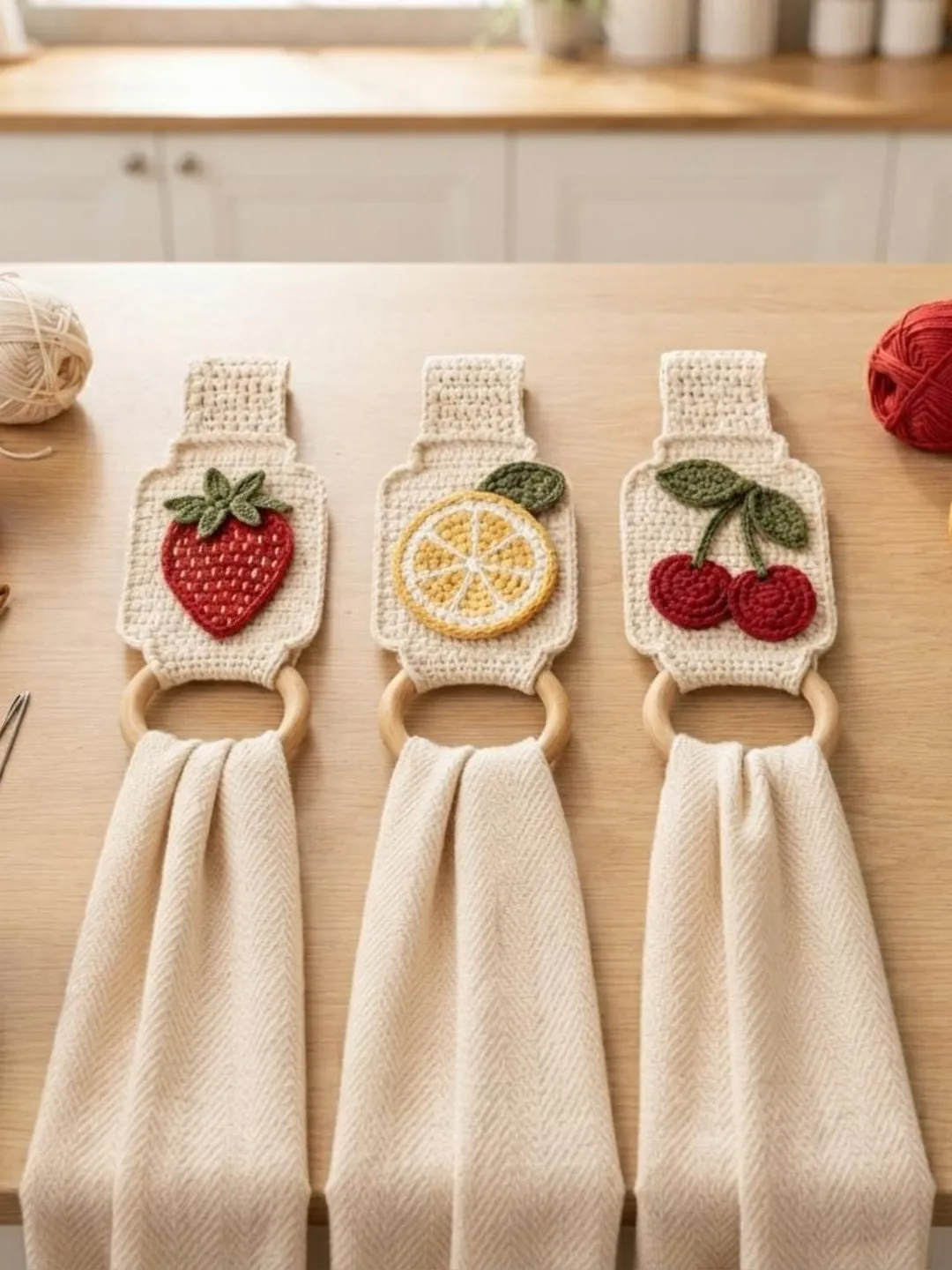 Strawbridge and Clothier　オーナメント10個＋パーツ Fruit Crochet Towel Holder Pattern Bundle, Strawberry Lemon Cherry