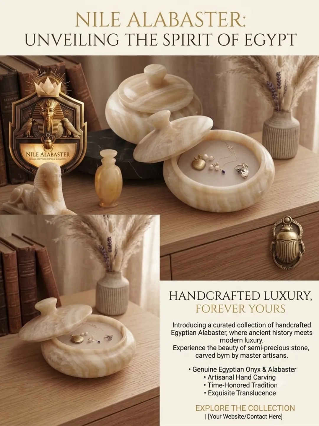 Handcrafted Egyptian Onyx Jewelry Box & Luxury Home Decor Masterpiece