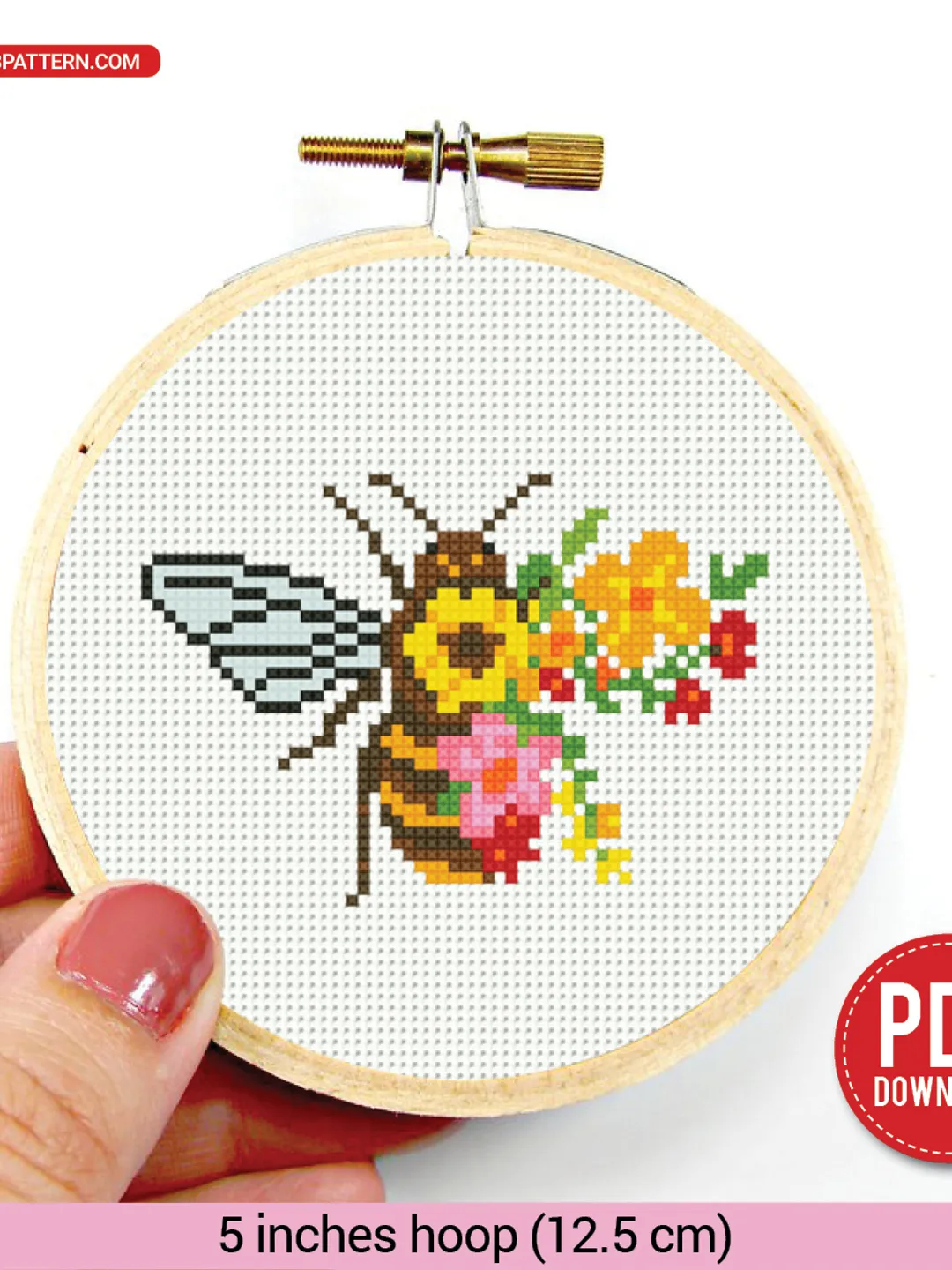 Bee Cross Stitch Pattern, Floral Bee Embroidery, Cute Bumblebee design, Nature Insect Pattern, instant PDF