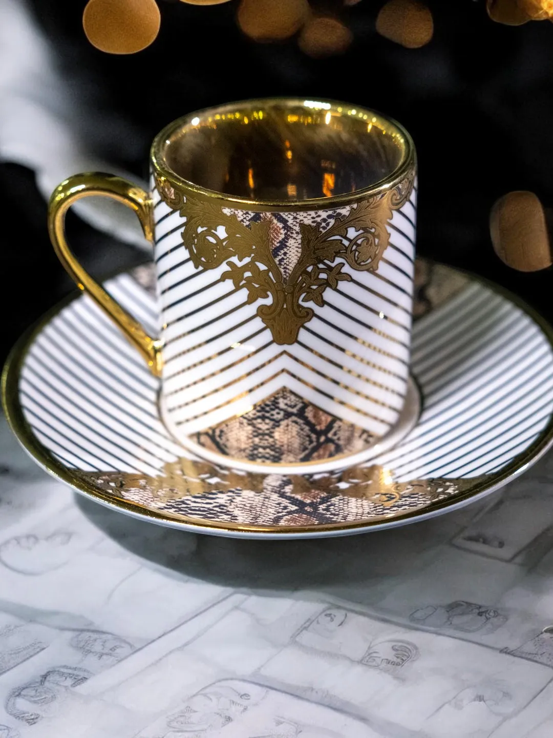 White and Gold Tea Cups and Saucers Set | Elegant White Porcelain Tea Cup Set with Golden Detailing | Elite Design Perfect Gift Idea