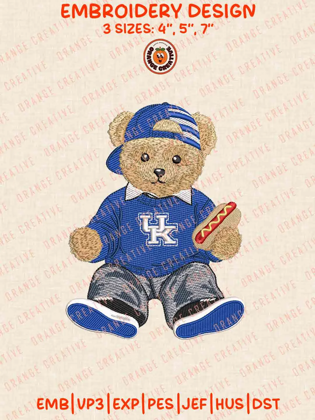 Kentucky Wildcat Teddy Bear Embroidery Files, Football Embroidery Designs, College Sport Machine Embroidery Files, 3 Sizes, Custom Sizes, Instant Download