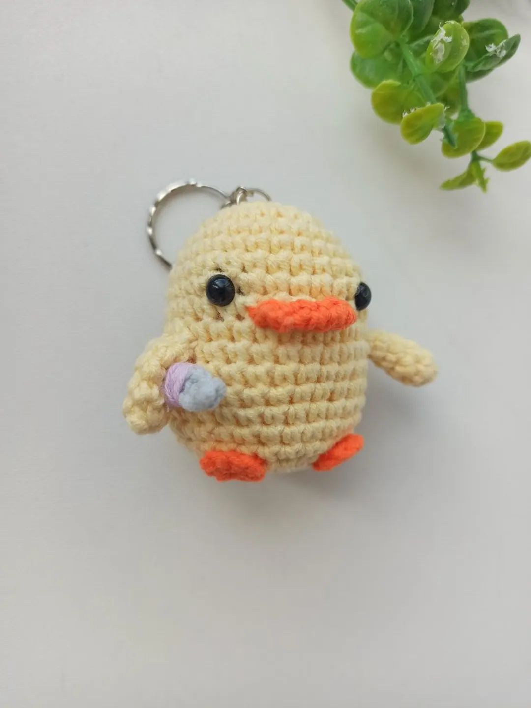 Crochet keychain duckling with a knife,cute bag charm,car accessories for women