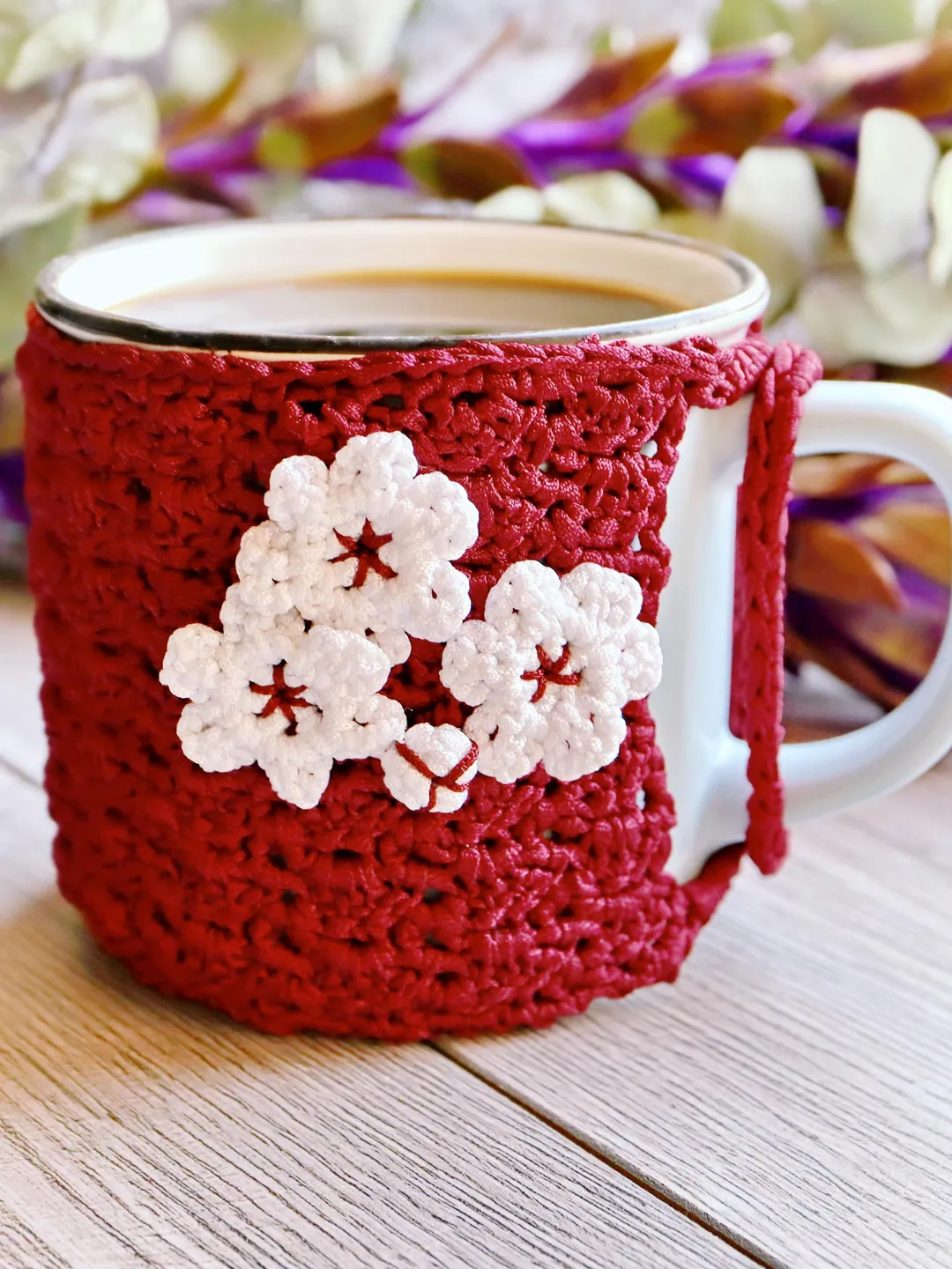 Cherry Blossom Crochet Mug Cozy Pattern PDF, Fan Stitch Mug Wrap (Digital Download)