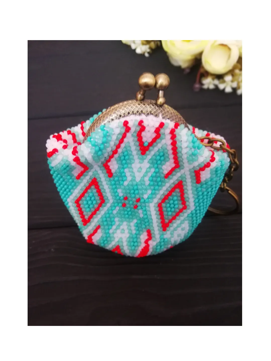 Beaded Wallet , Ladies' Wallet , Cute Purse with a bow for coins