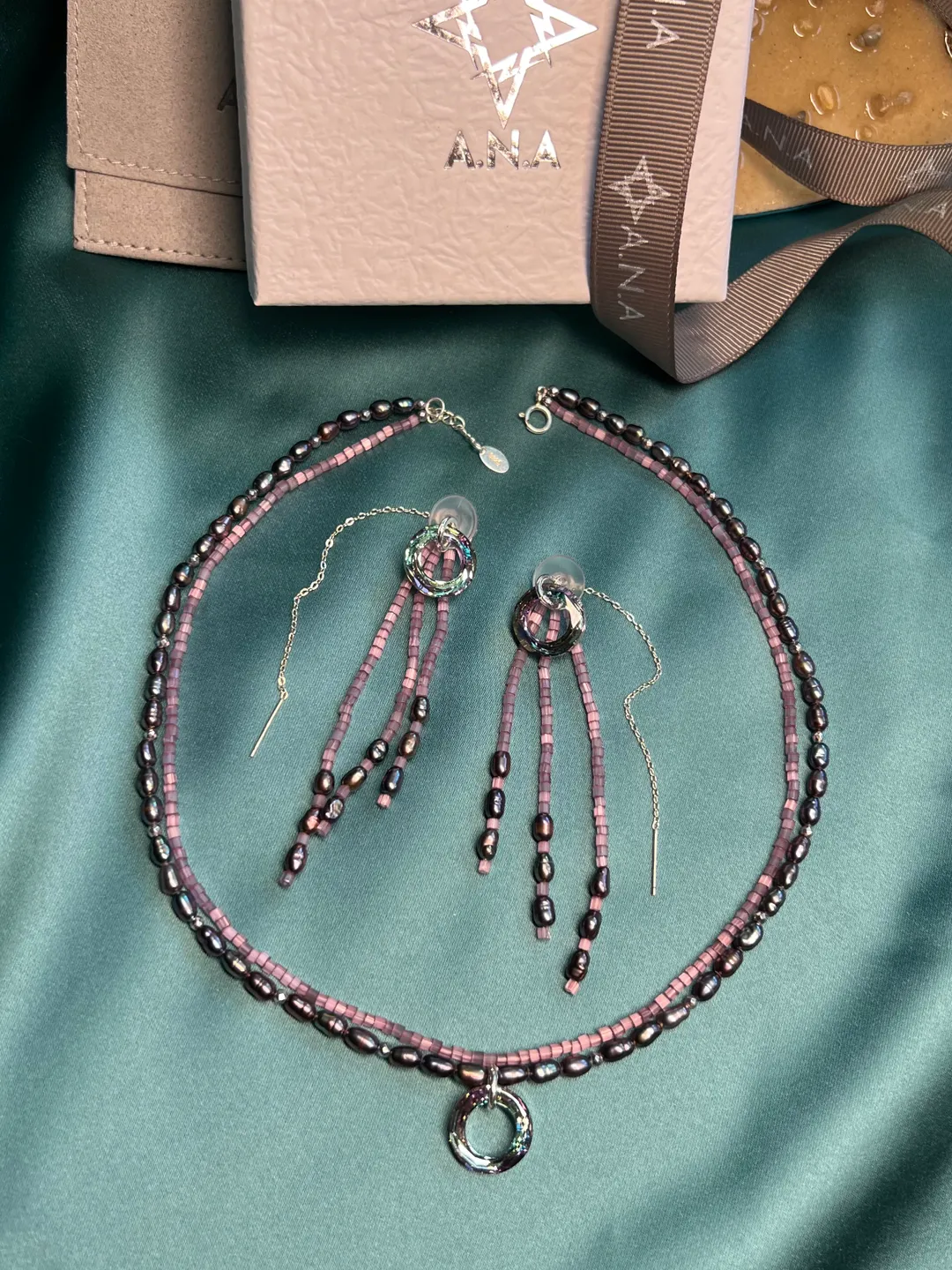 Pearl Silver 925 Jewelry Set Necklace Earrings CALYPSO