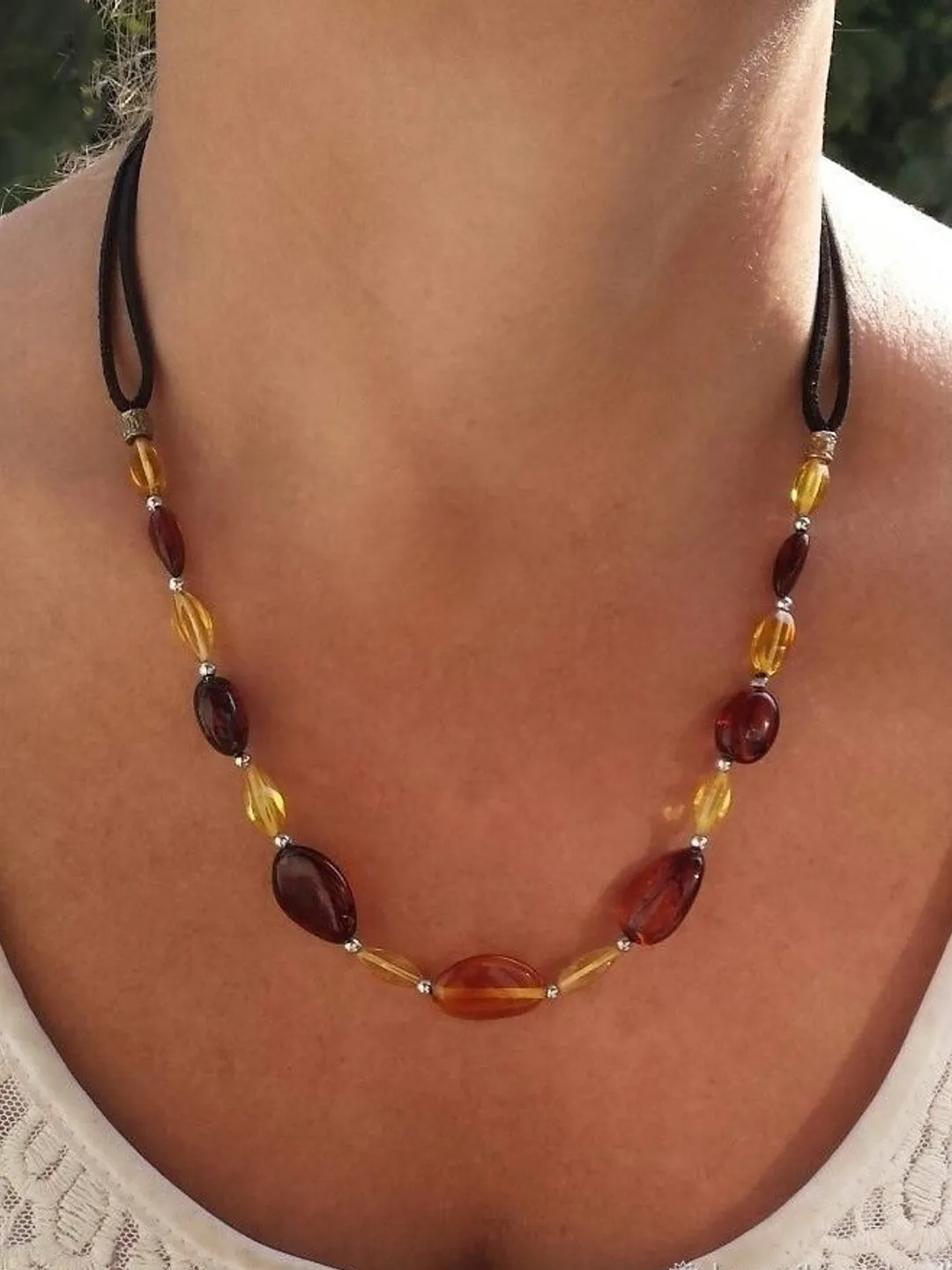 Multicolor Amber Necklace Healing Natural Stone Jewelry For Her Birthday Christmas Gift Woman Mom Wife Handmade Jewelry