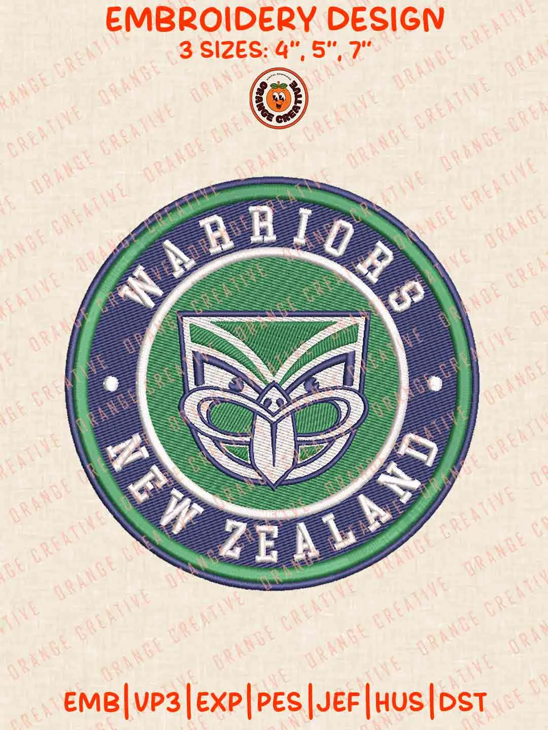 New Zealand Warriors NRL Rugby Logos Embroidery Design, NRL Team Machine Embroidery Digitized Pes File, 4 Sizes, Custom Size, Instant Download