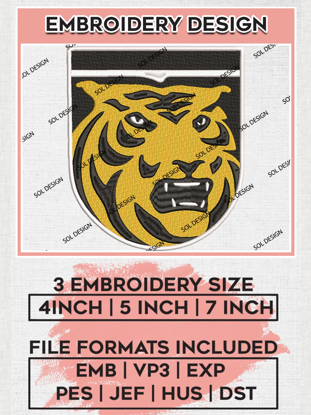 NCAA Colorado College Tigers College Team Mascot Logo Embroidery Design Files, NCAA Colorado College Tigers Machine Embroidery, NCAA Teams, 3 sizes, NCAA Machine embroidery designs, Digital Download