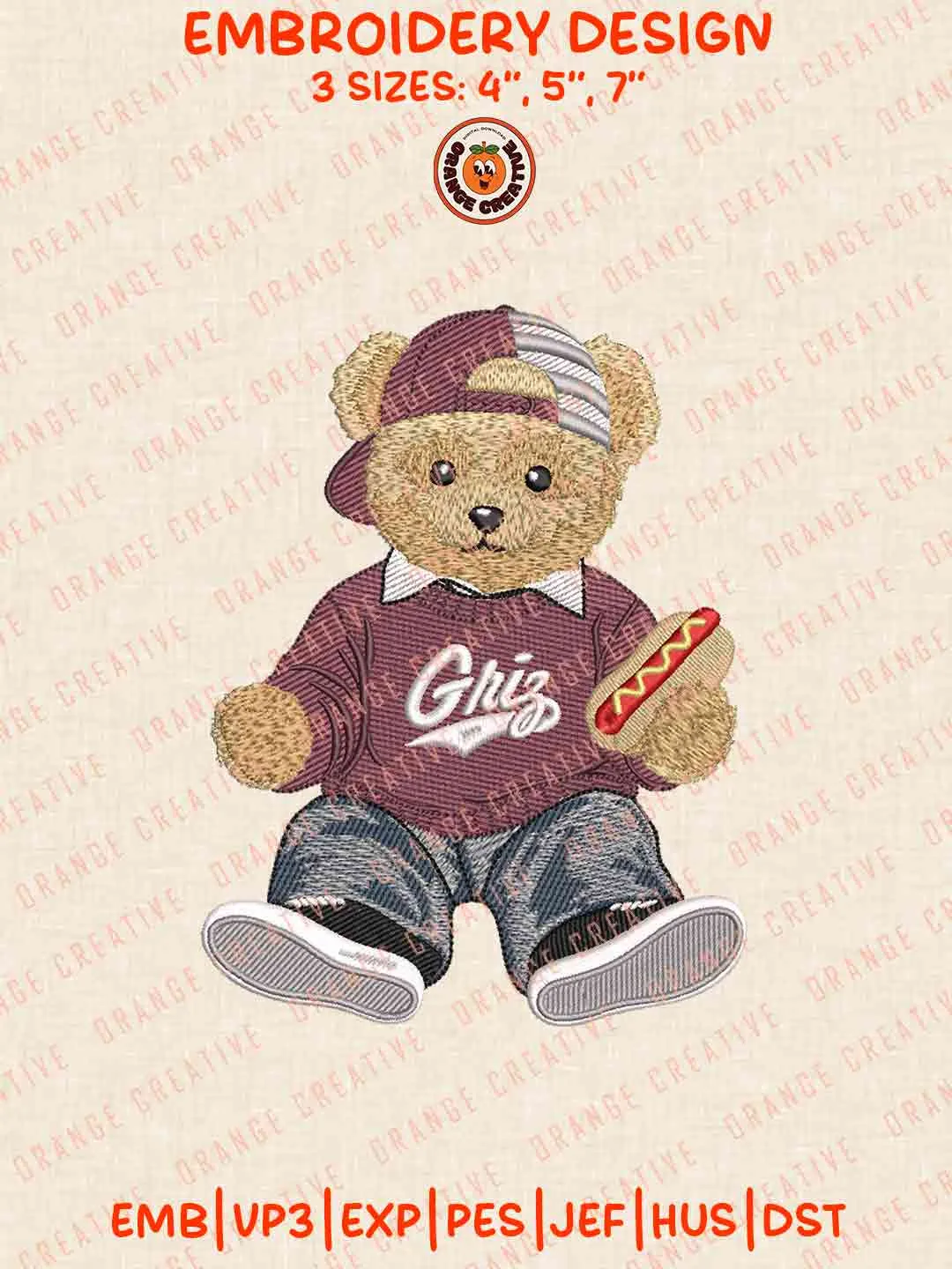 Montana Grizzlie Teddy Bear Embroidery Design Files, Football Logos Embroidery Designs, Sport Machine Embroidery Files, 3 Sizes, Custom Sizes, Instant Download
