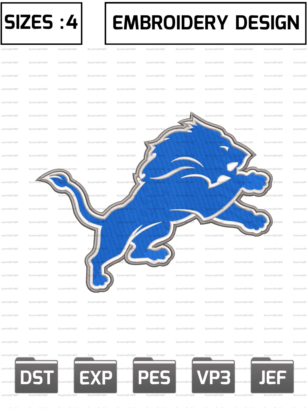 Detroit Lions Logo Embroidery Design,NFL Logos Embroidery Design,NFL Teams, Machine Embroidery Design File,4 Sizes, Digital Download