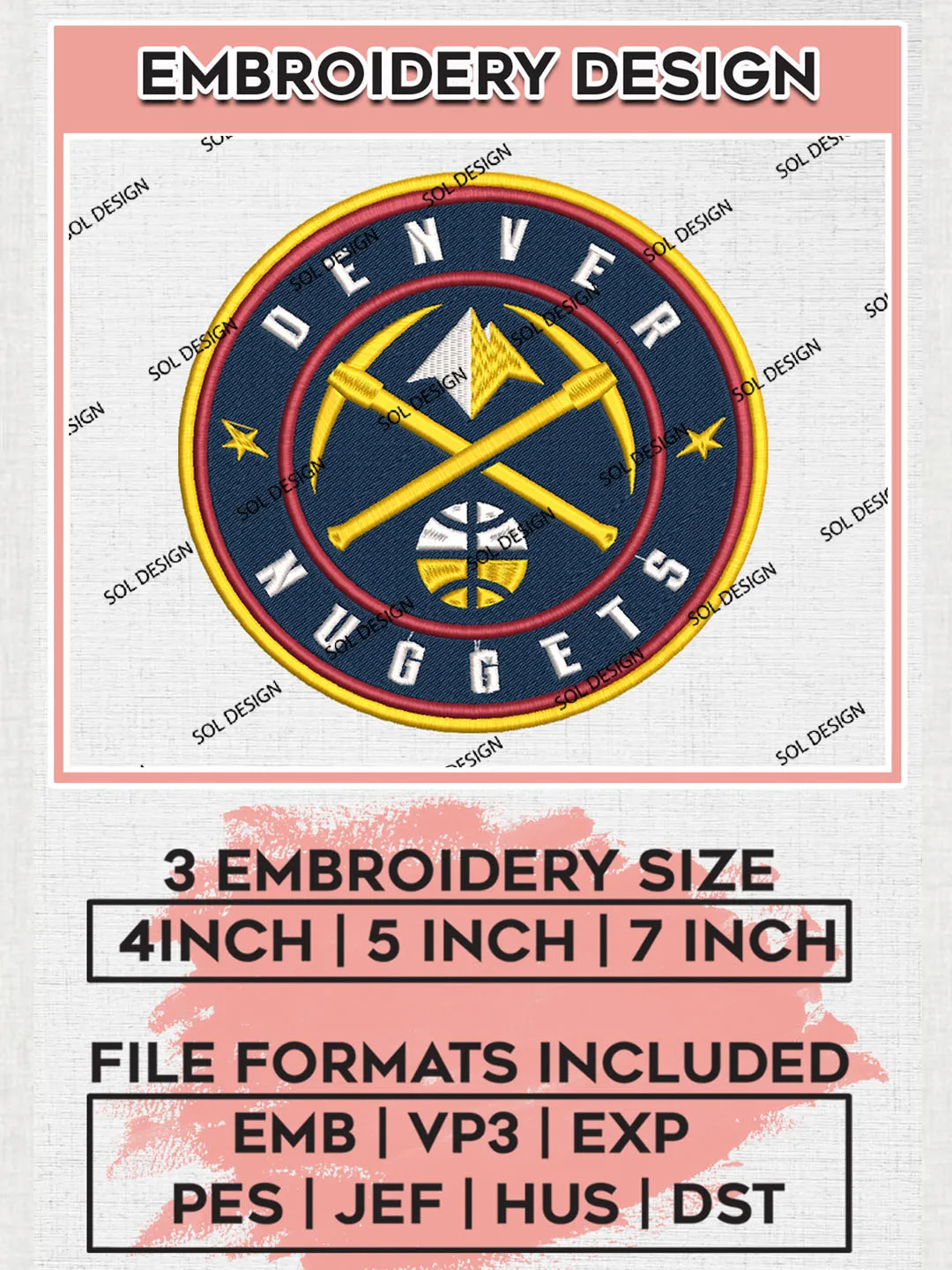 NBA Denver Nuggets Logo Embroidery Design, NBA Denver Nuggets Machine Embroidery Files, NBA Machine Embroidery Design, Machine Embroidery Design, Digital Download
