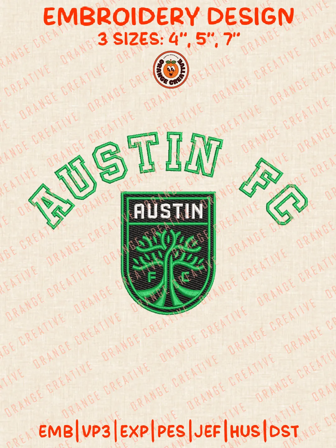 MLS Austin FC Logo Embroidery Files, Austin FC Embroidery Designs, League Soccer Machine Embroidery Files, MLS Austin FC Logo Machine Embroidery, 3 sizes, Digital Download